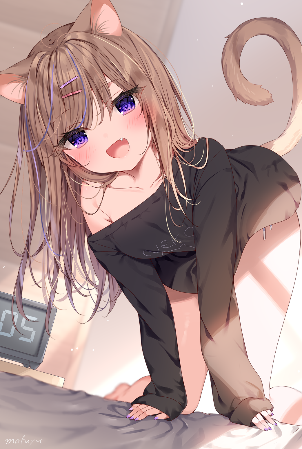 animal_ears leo mafuyu_(chibi21) nekomimi no_bra tail wardrobe_malfunction