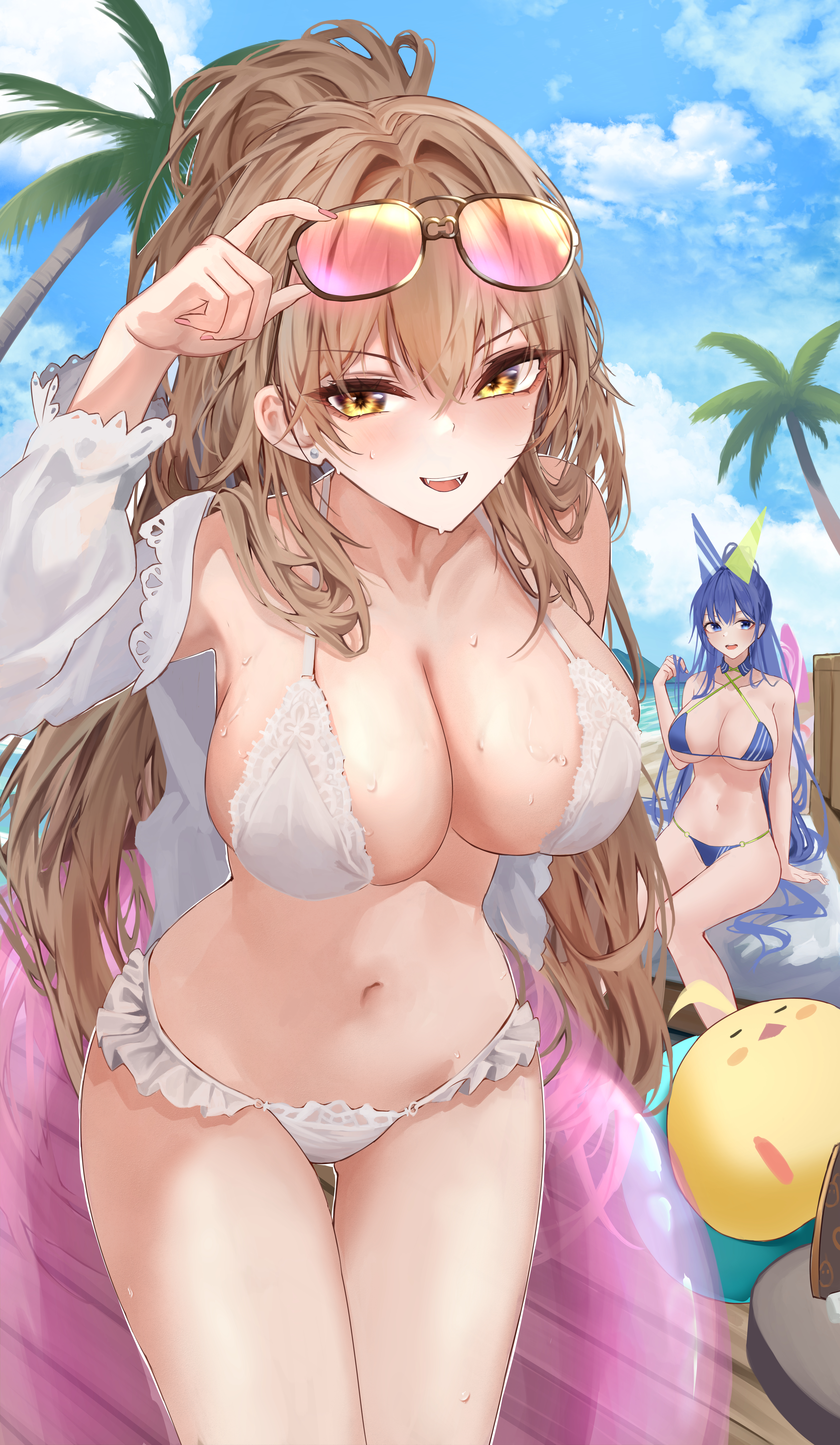 azur_lane bikini lion_(azur_lane) manjuu_(azur_lane) megane new_jersey_(azur_lane) open_shirt sazuna_(user_gepn5443) see_through swimsuits wet
