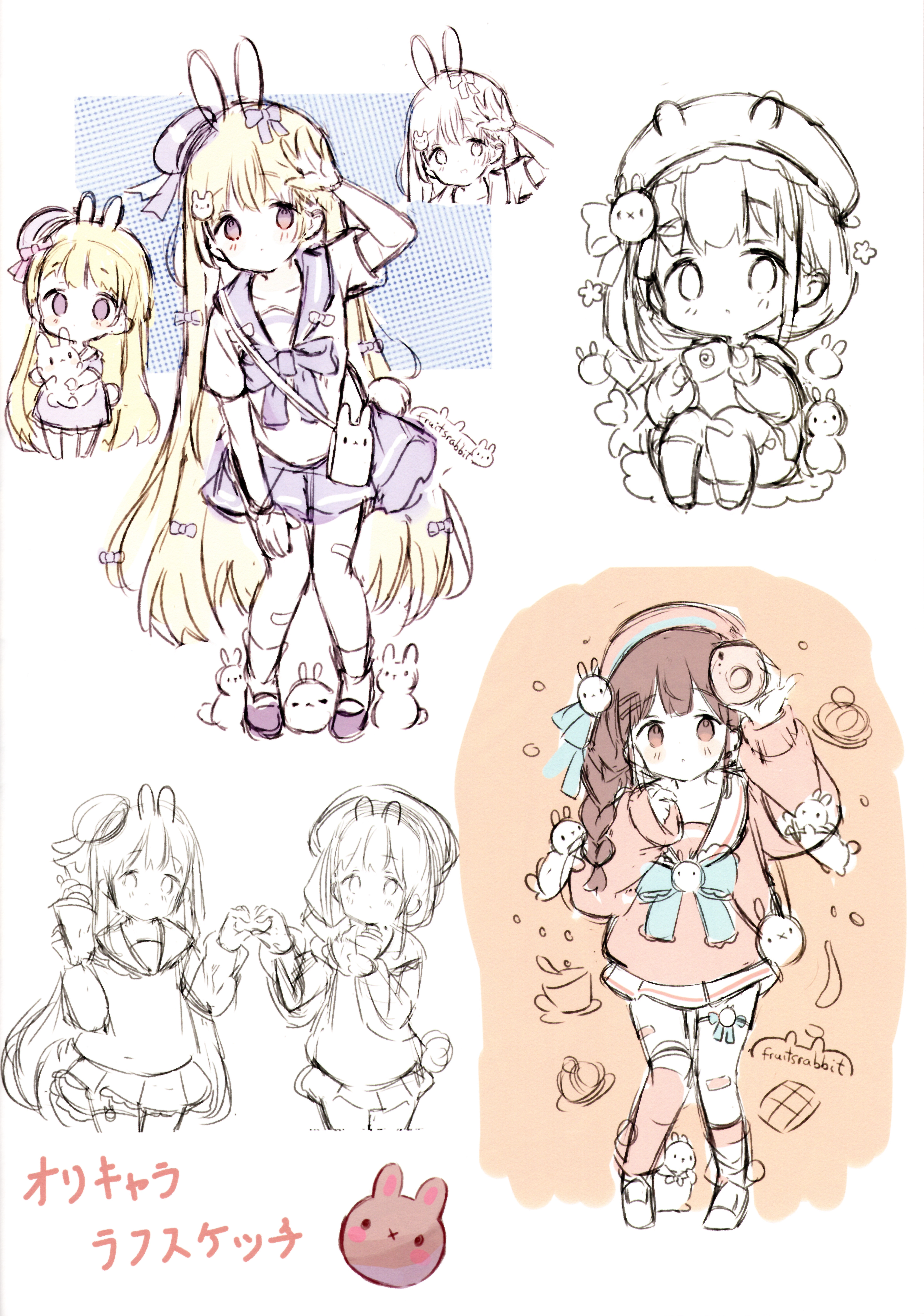 animal_ears bandaid bunny_ears chibi fruitsrabbit garter seifuku sketch tail usapanchieri