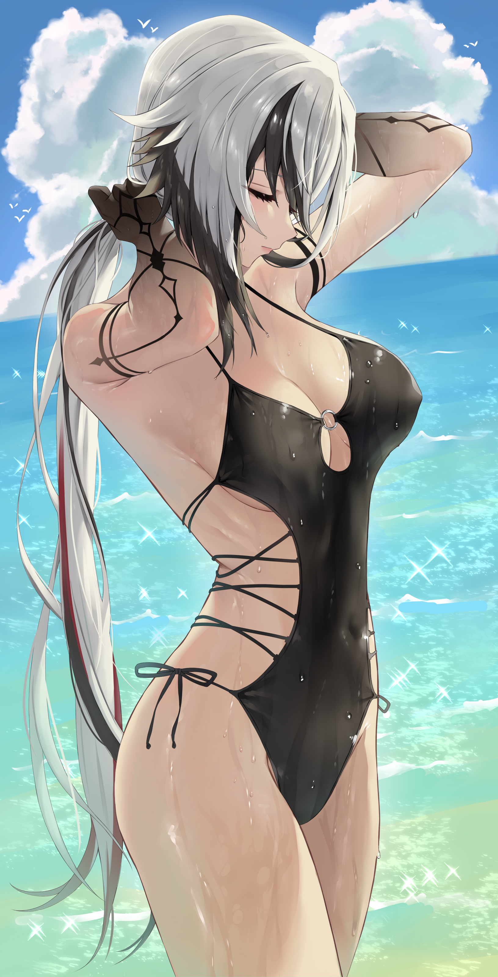 arlecchino erect_nipples genshin_impact swimsuits vitaminechan wet
