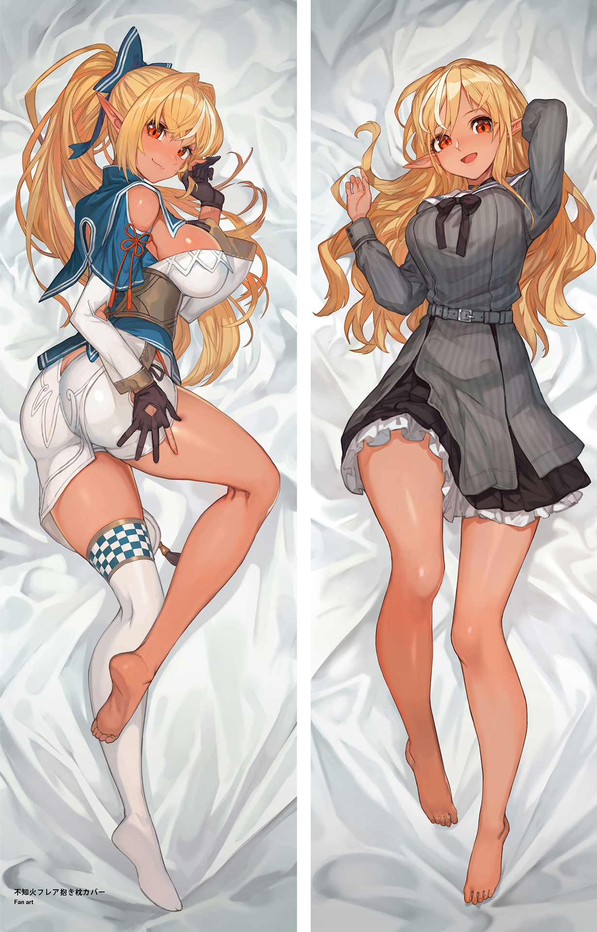 ass dakimakura elf hololive lack pointy_ears shiranui_flare skirt_lift thighhighs