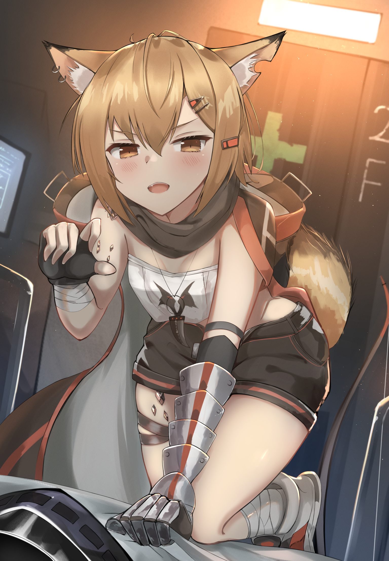 animal_ears arknights armor bandages cleavage garter tail vermeil_(arknights) yuzf