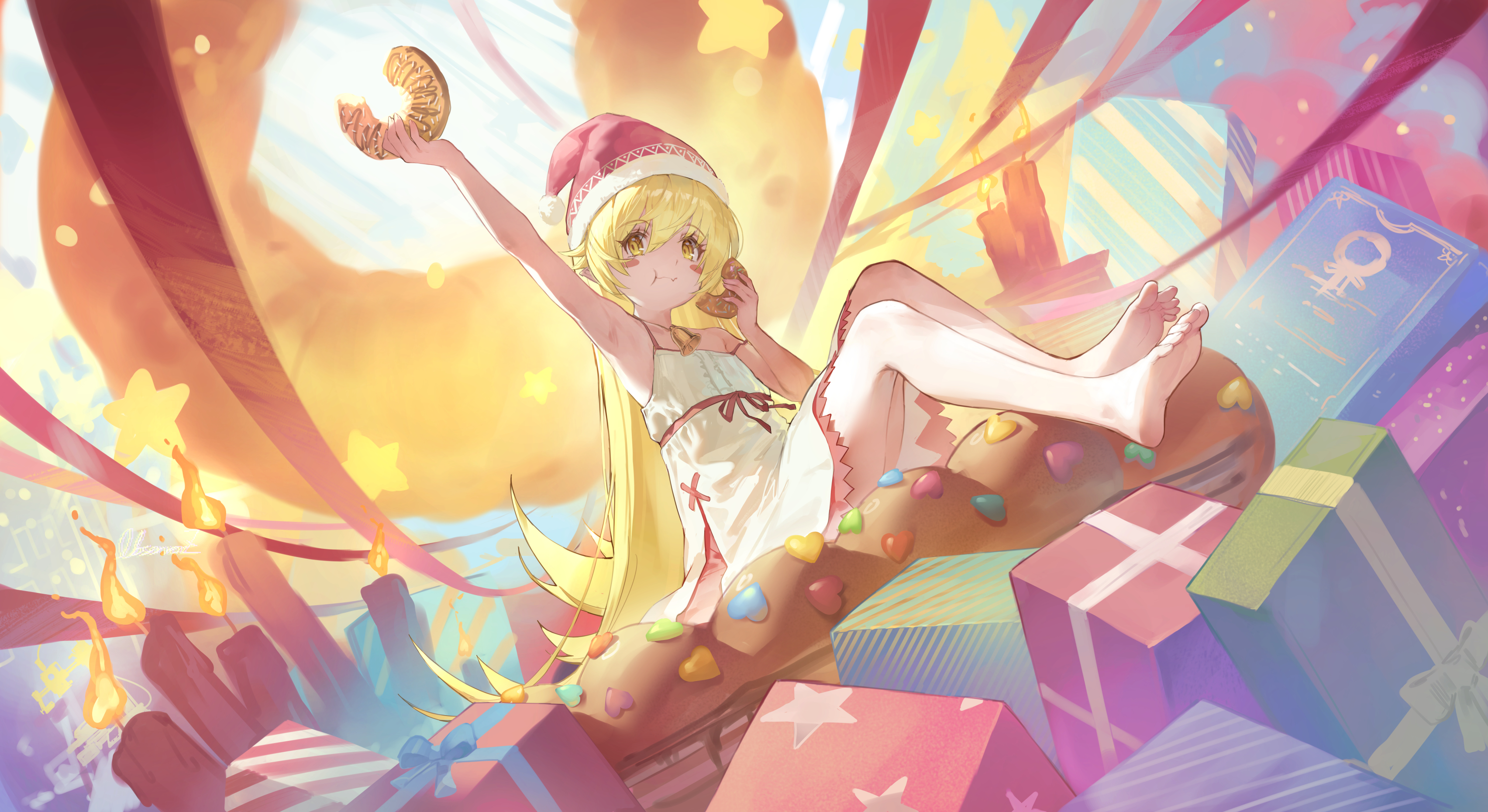 dress monogatari_(series) no_bra observerz oshino_shinobu pointy_ears skirt_lift summer_dress