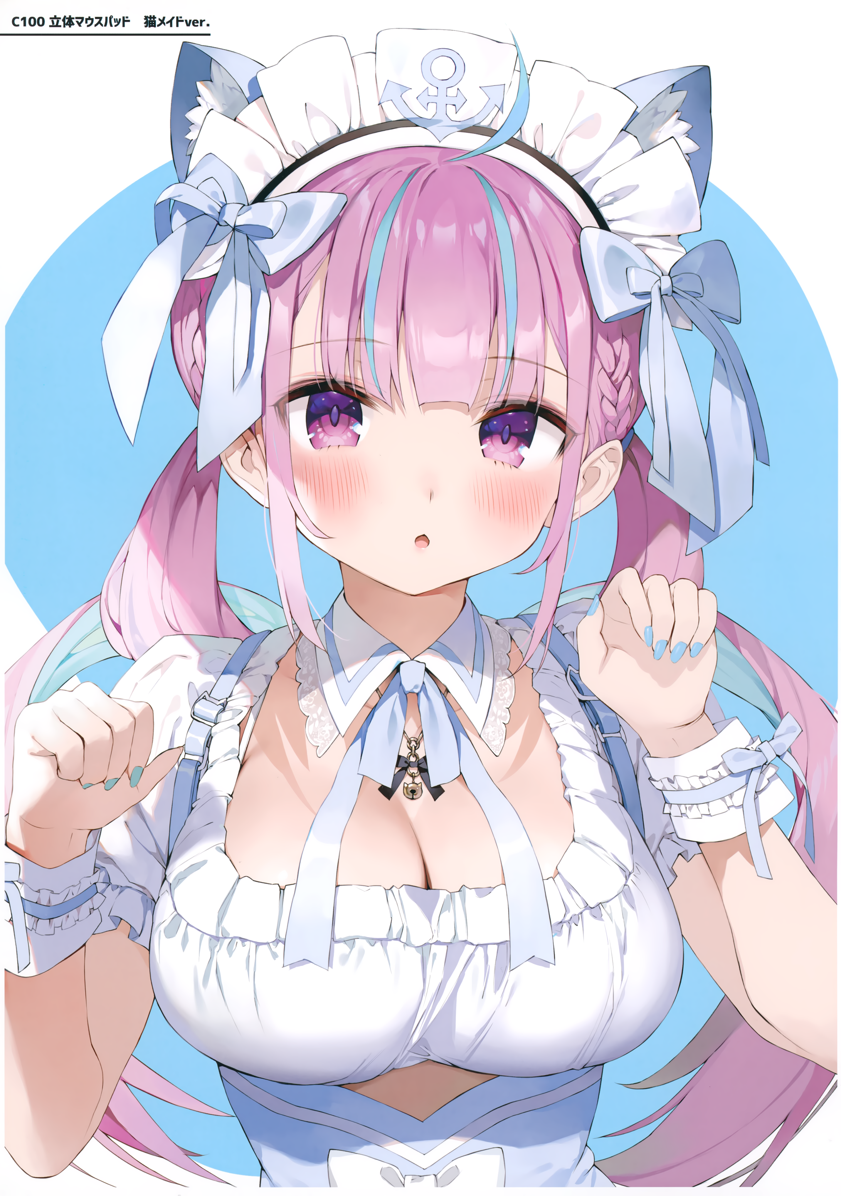 animal_ears cleavage gaou hololive maid minato_aqua nekomimi