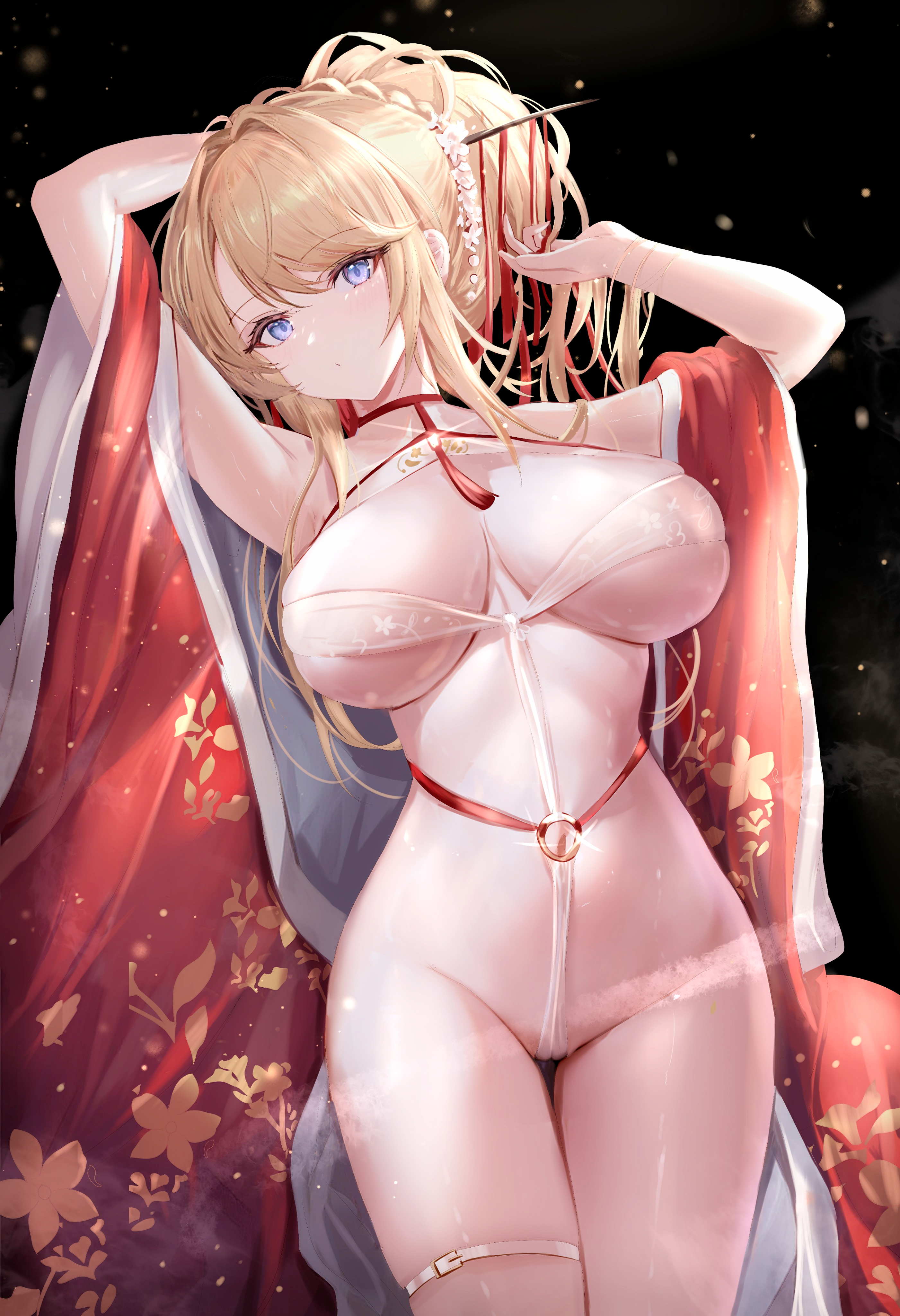 age_fx artist_revision azur_lane garter glorious_(azur_lane) japanese_clothes no_bra nopan