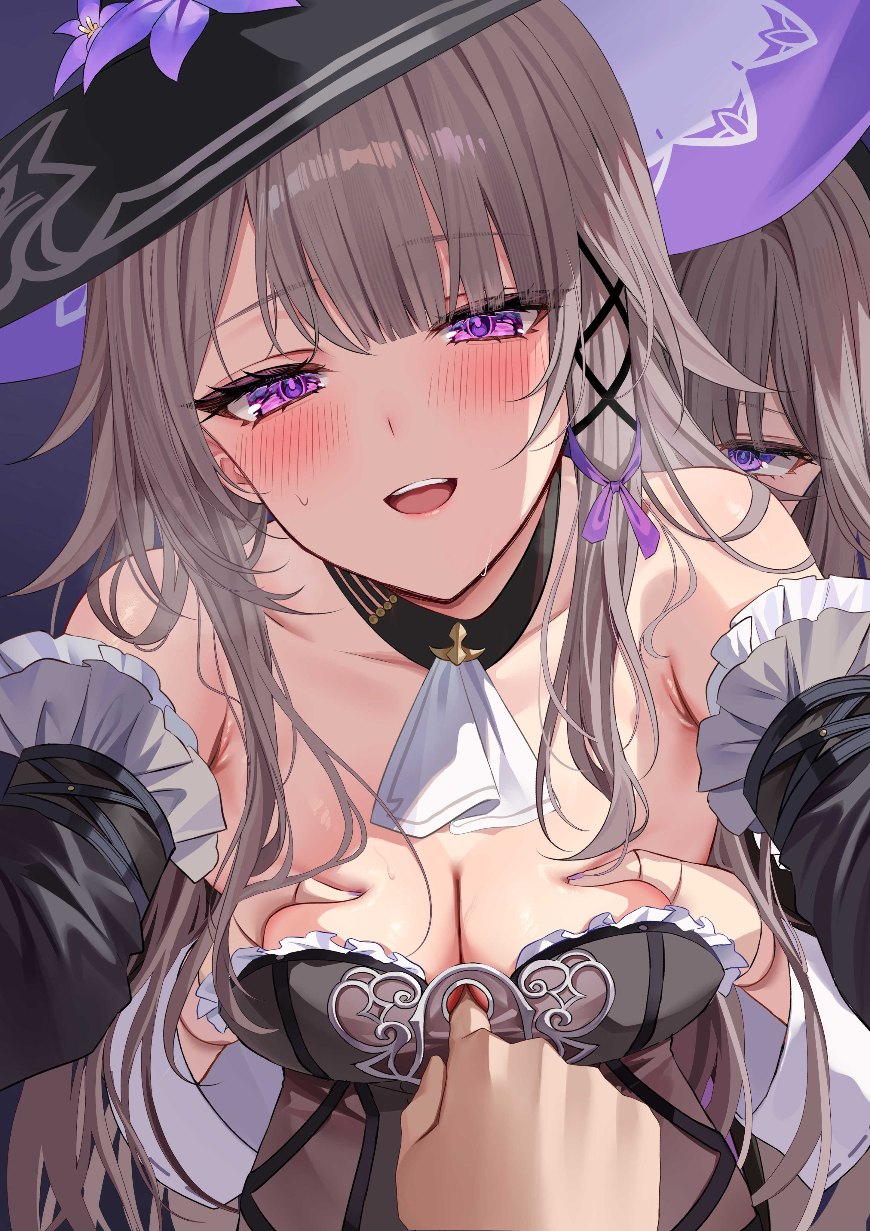 breast_grab herta hizuki_higure honkai:_star_rail lingerie no_bra witch