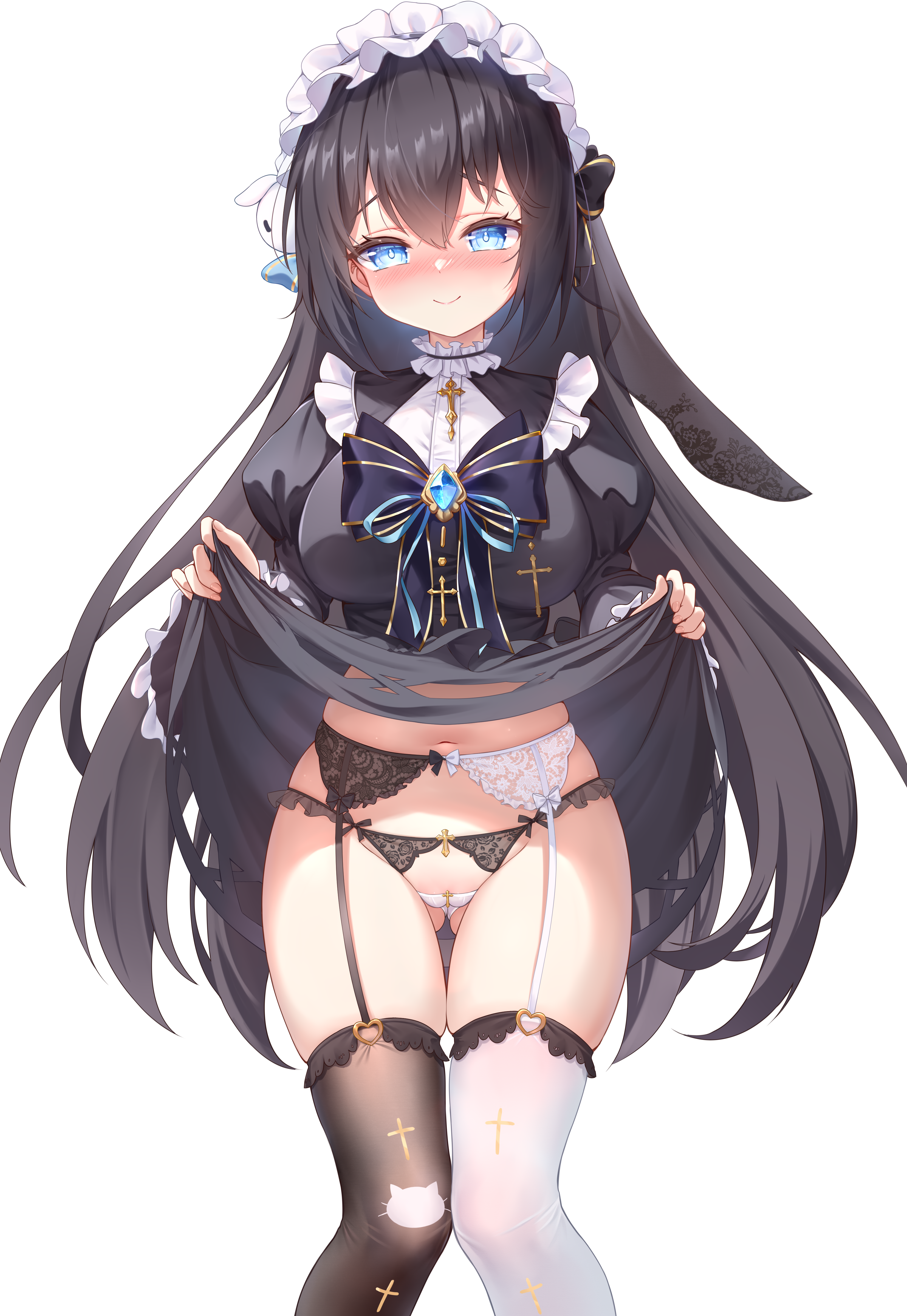 garter_belt gothic_lolita lingerie lolita_fashion pantsu qian_hen see_through skirt_lift stockings thighhighs