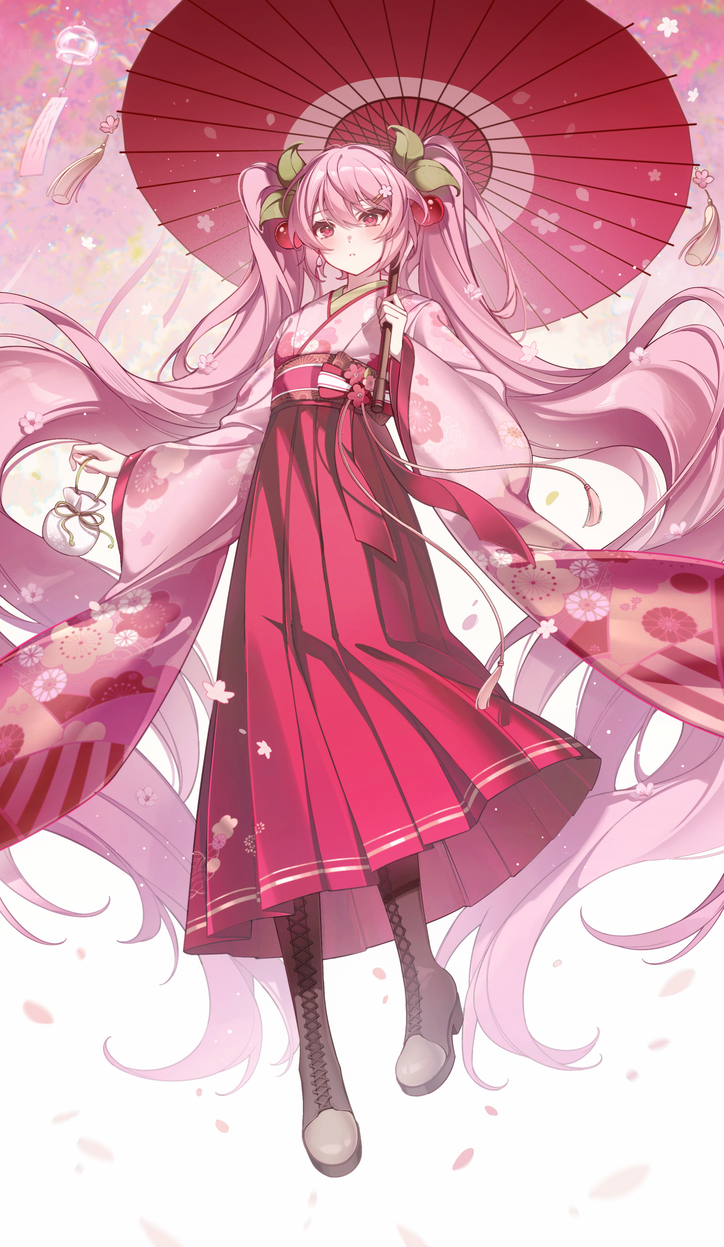 hatsune_miku japanese_clothes kanvien sakura_miku umbrella vocaloid