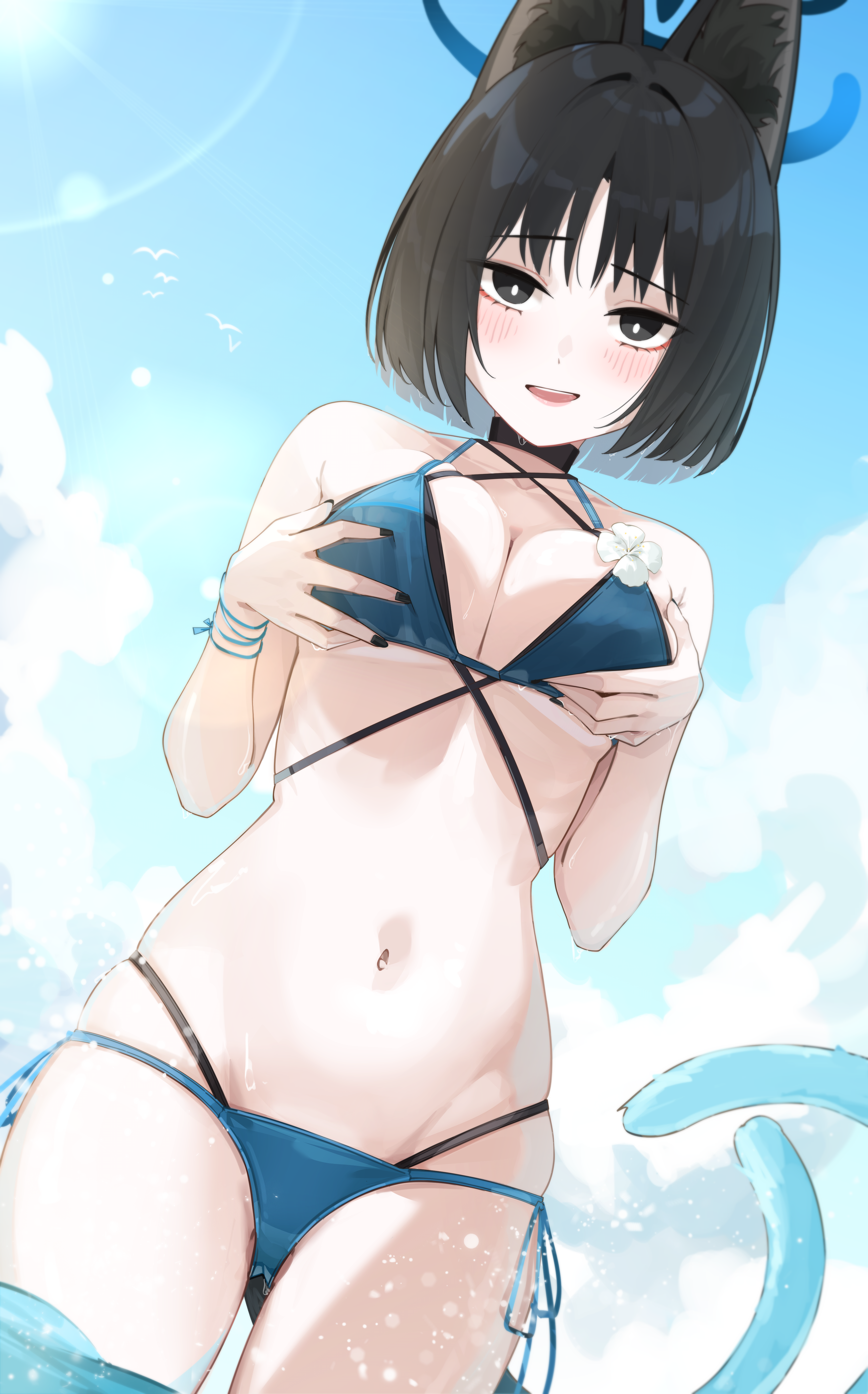 animal_ears bikini blue_archive breast_grab halo kiryuu_kikyou nekomimi opm7760 swimsuits tail