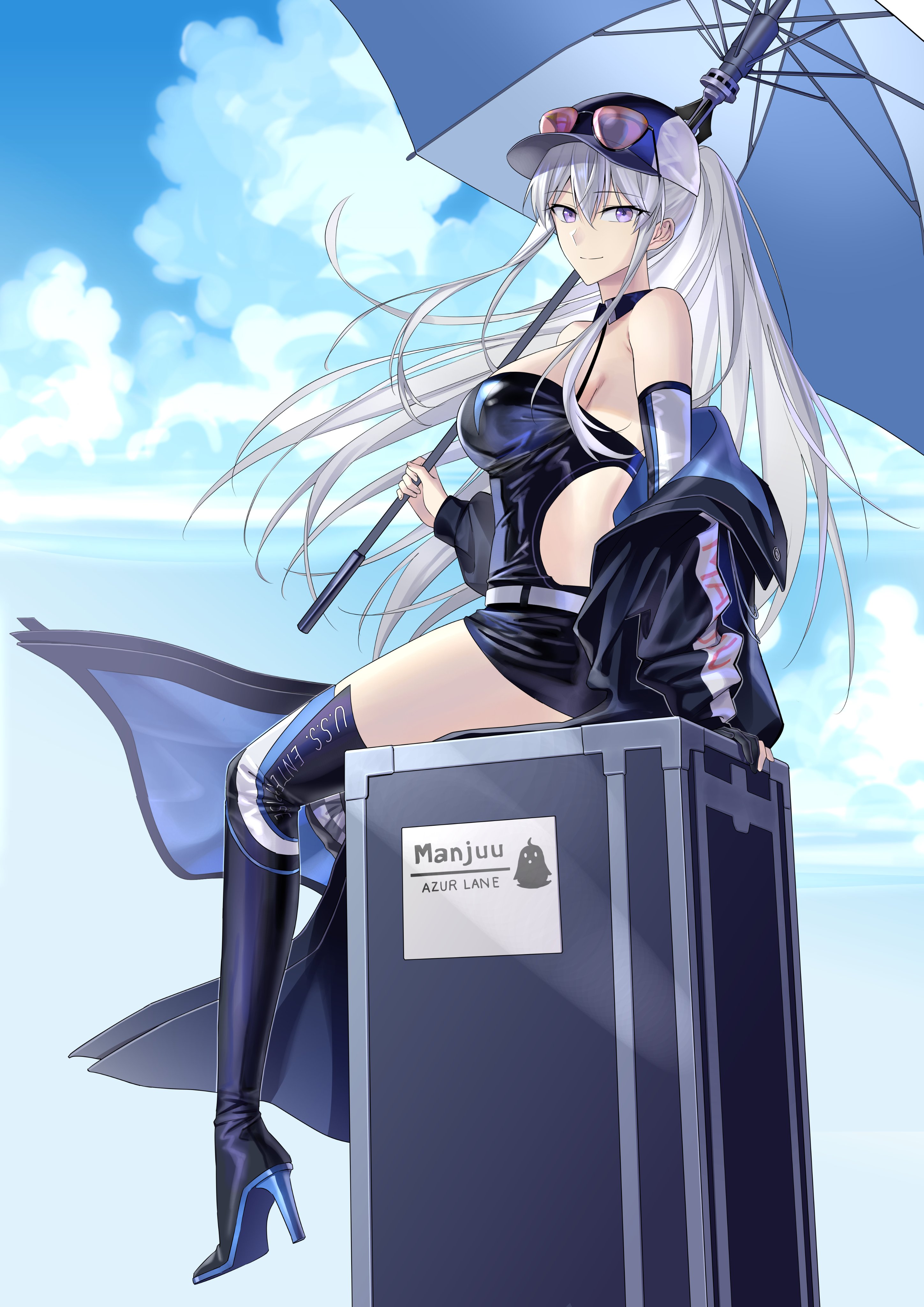 azur_lane enterprise_(azur_lane) heels leotard megane no_bra suprii thighhighs umbrella uniform