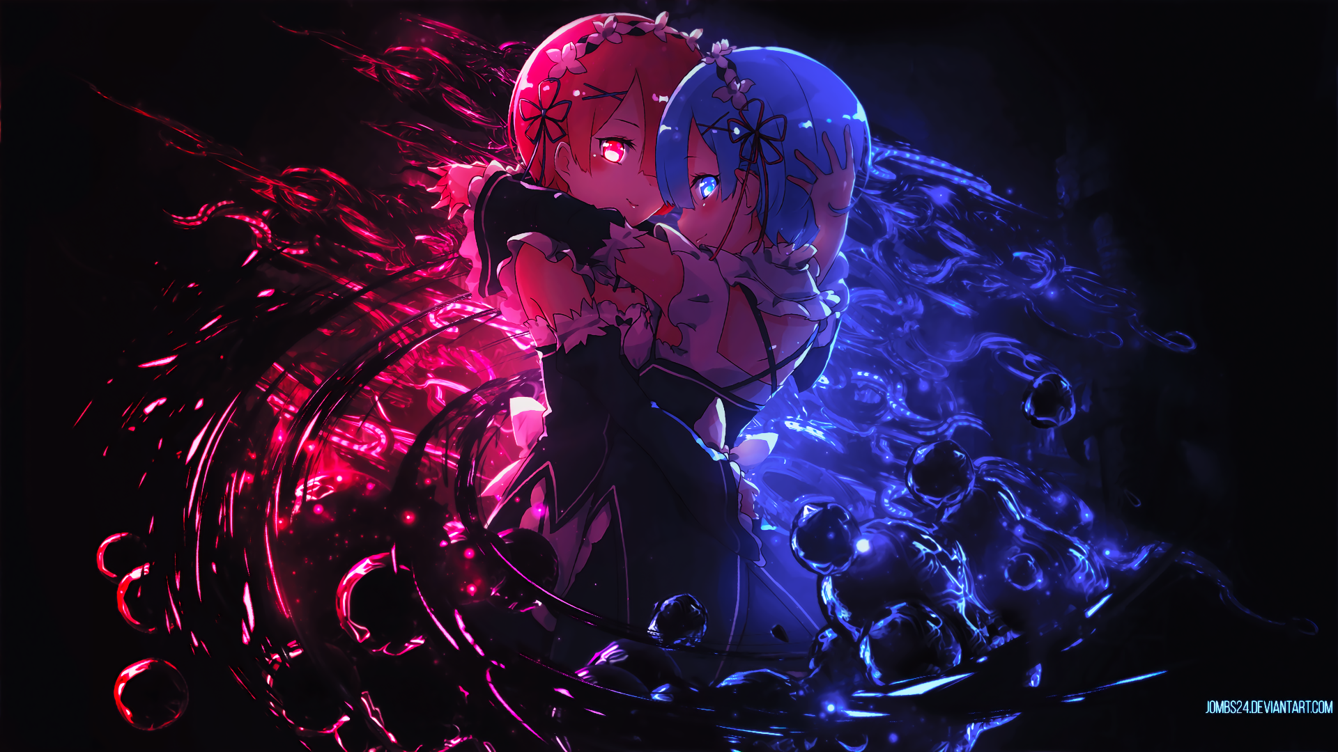 Jombs24 Re Zero Kara Hajimeru Isekai Seikatsu Ram Re Zero Rem Re Zero Maid Symmetrical Docking Wallpaper Yuri 5240 Yande Re