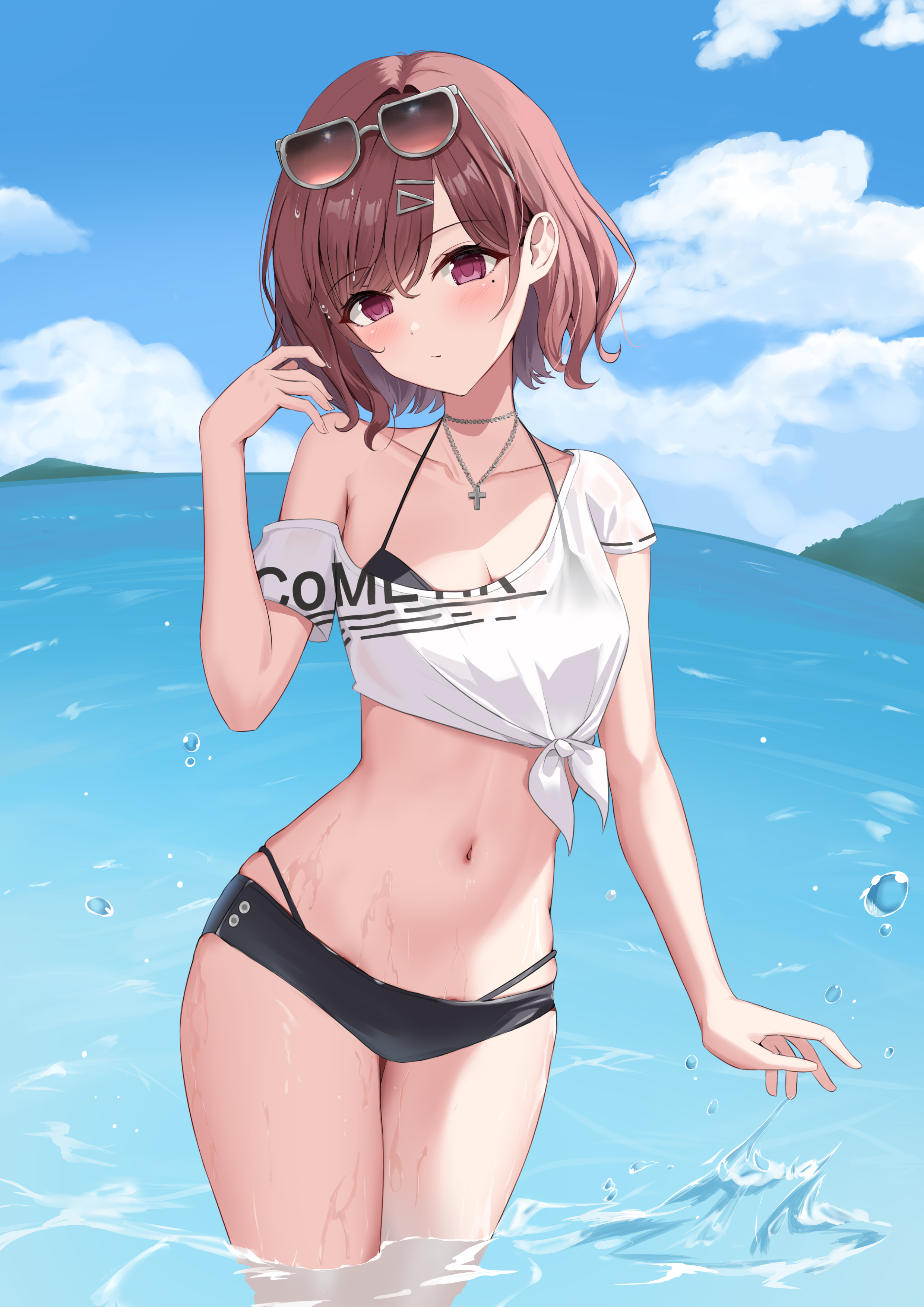 bikini higuchi_madoka megane see_through swimsuits tagme the_idolm@ster the_idolm@ster_shiny_colors wet wet_clothes