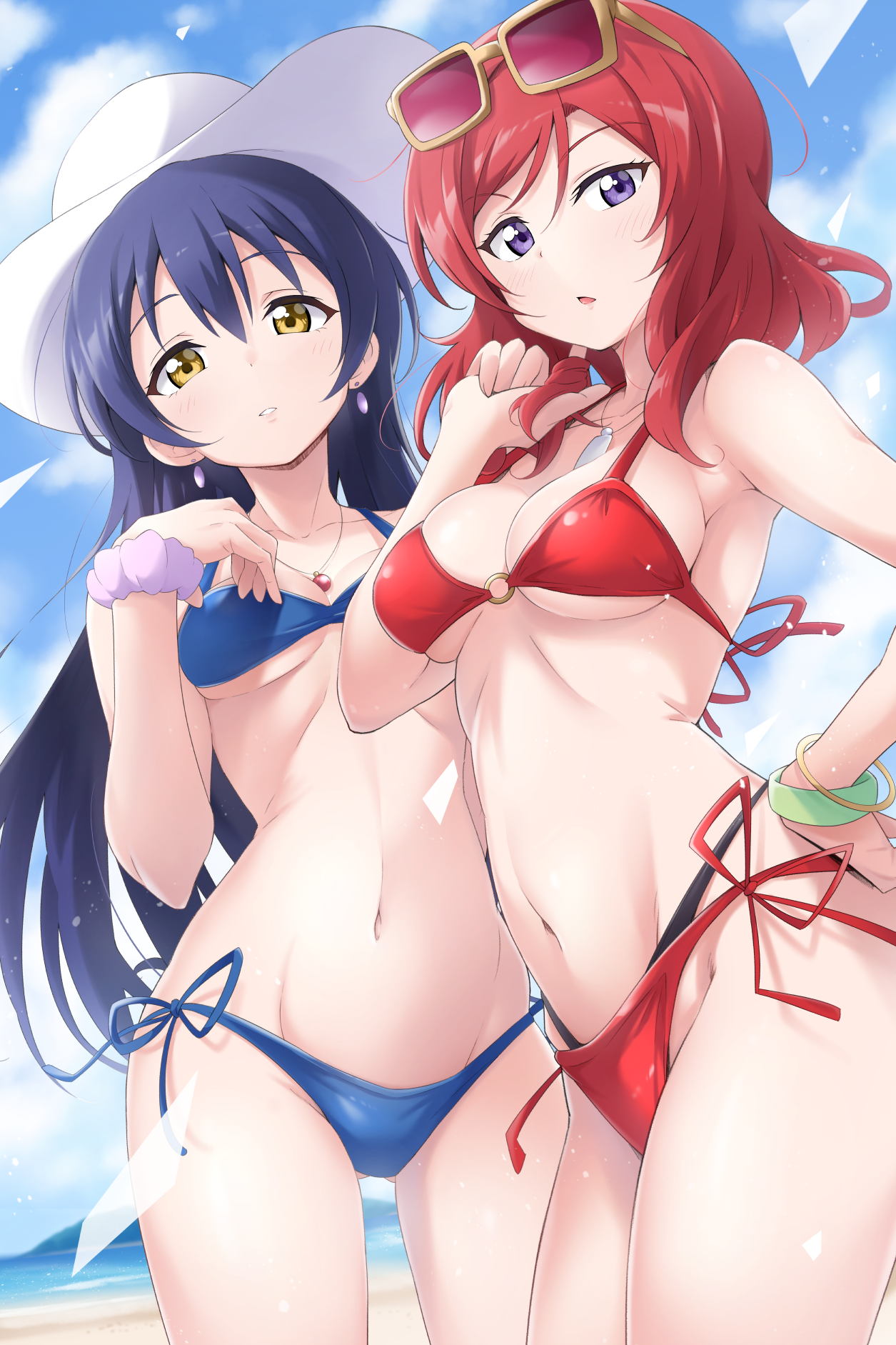 bikini kirisaki_reina love_live! megane nishikino_maki sonoda_umi swimsuits