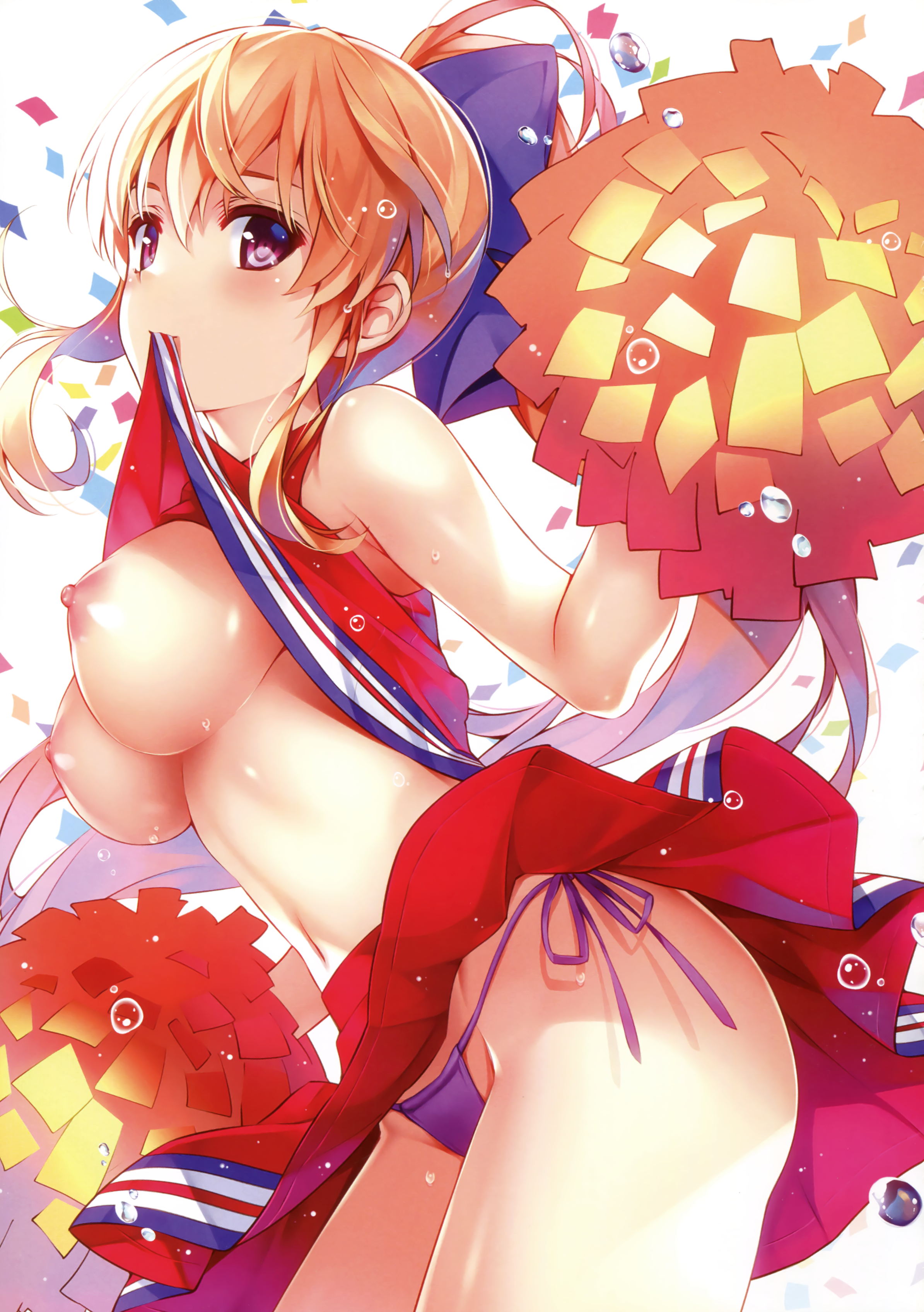 breasts cheerleader comic_aun misaki_kurehito mizuhara_erika nipples no_bra pantsu shirt_lift string_panties