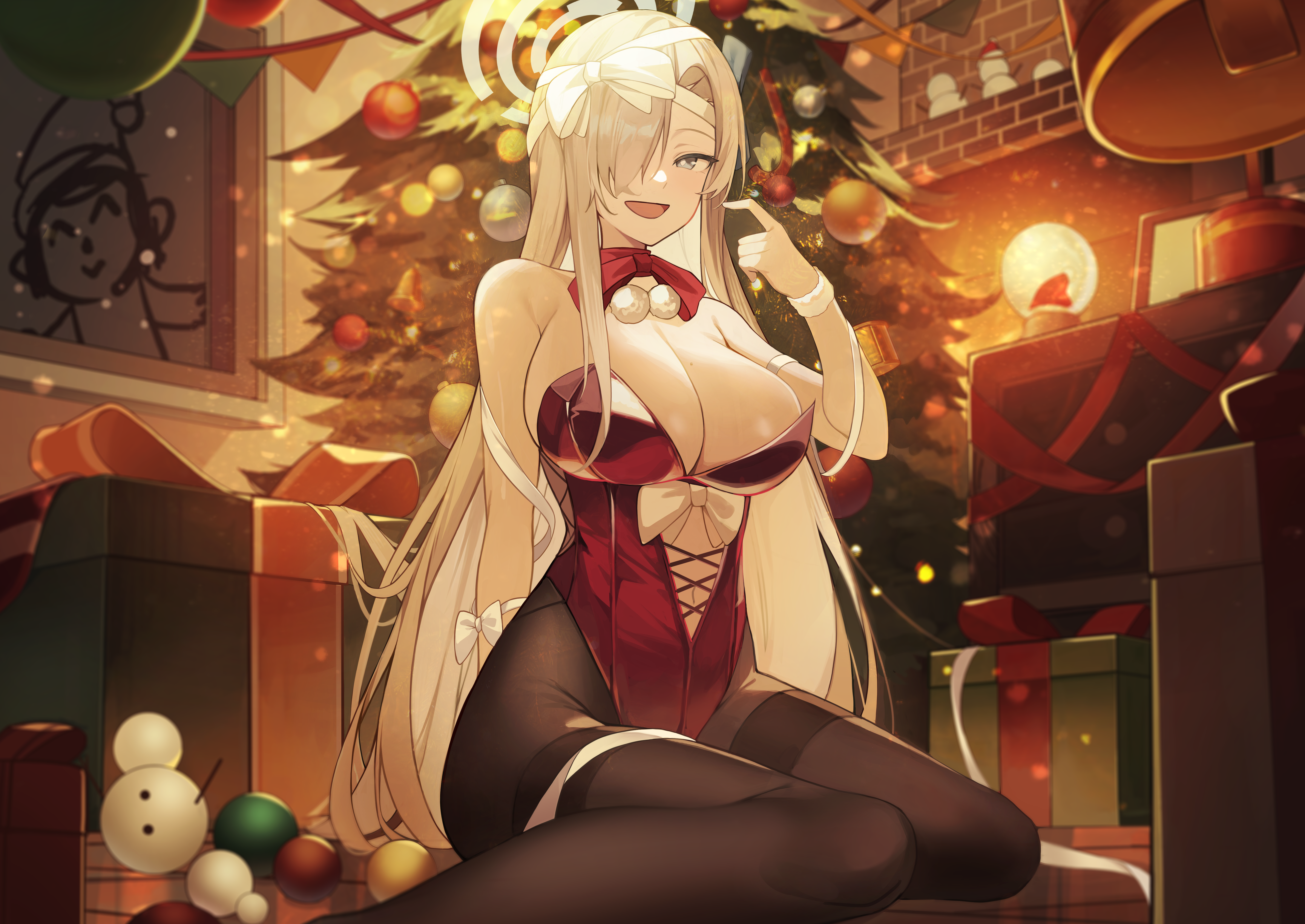 blue_archive christmas halo ichinose_asuna leotard no_bra pantyhose siwa_(st_ekfrlfkep)