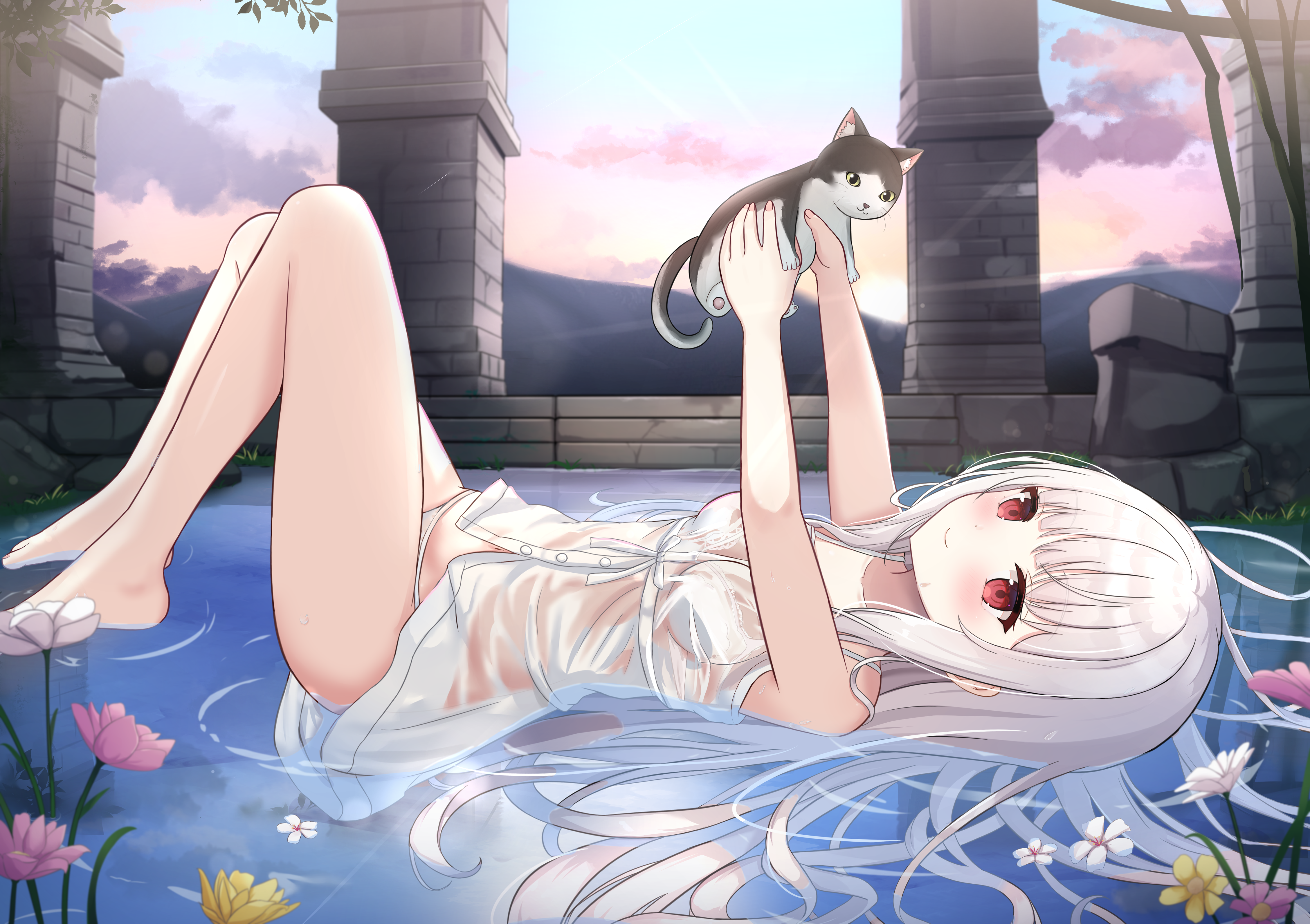 bra dress loli neko pantsu see_through summer_dress touhourh wet wet_clothes