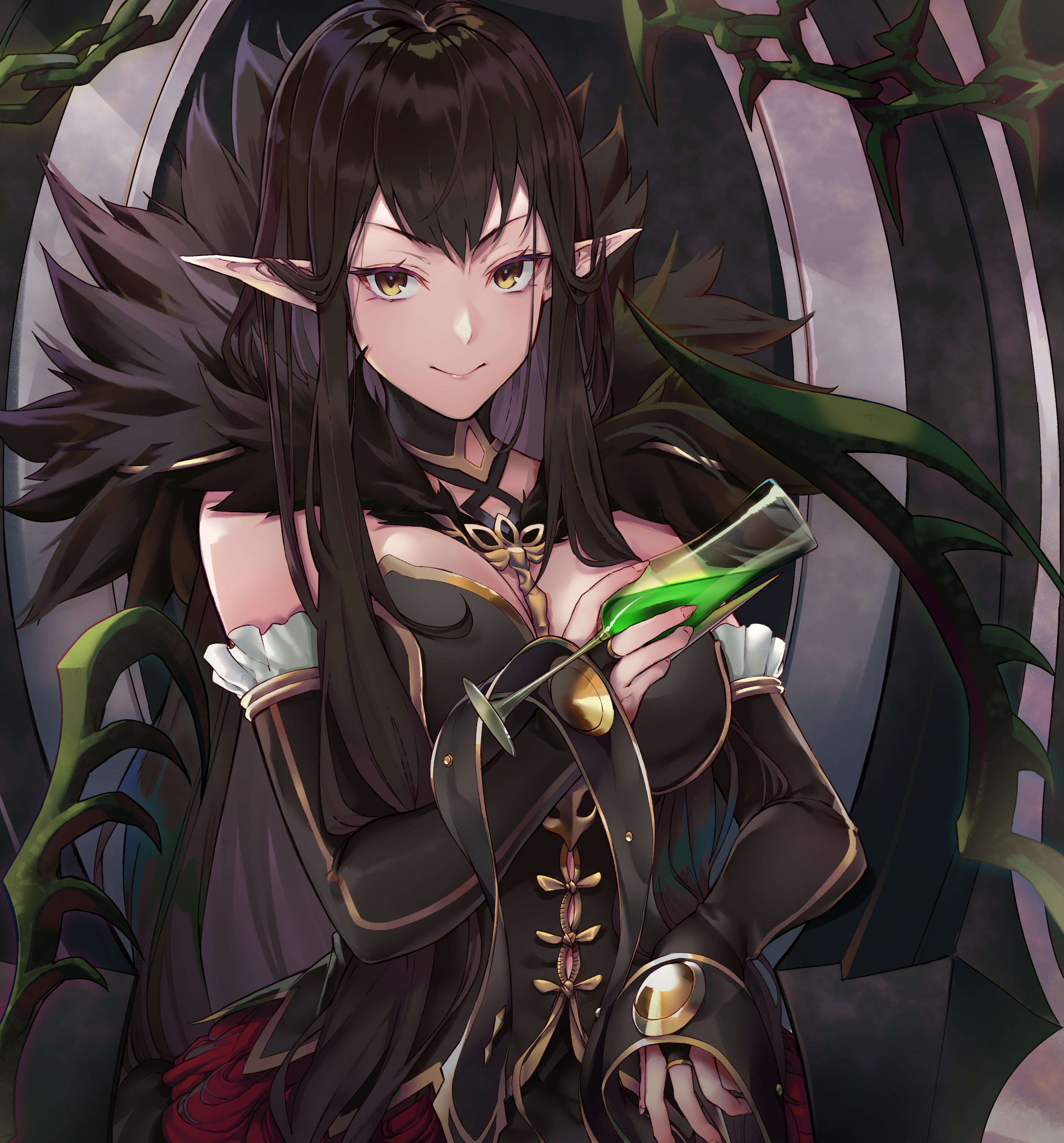 black_cola cleavage fate/grand_order pointy_ears semiramis_(fate)