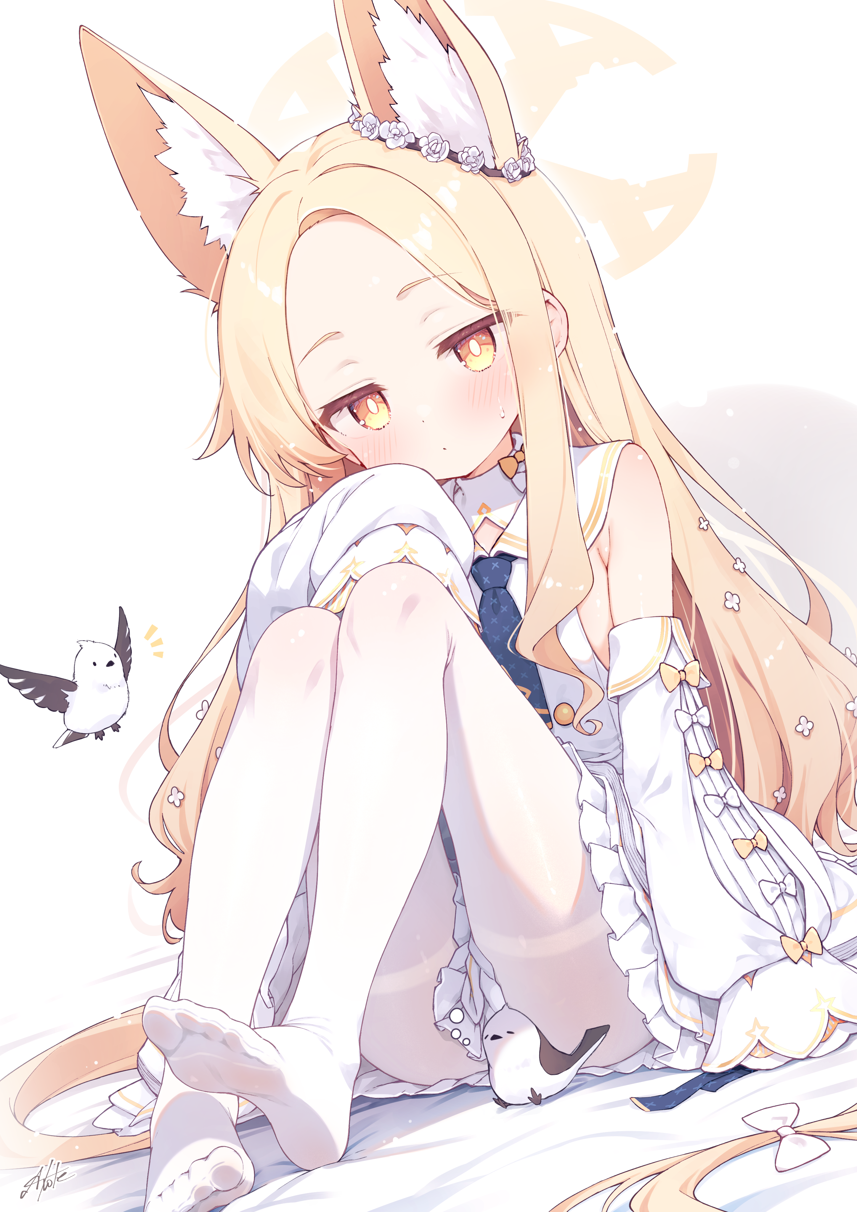 animal_ears blue_archive dress e-note feet halo loli no_bra pantyhose skirt_lift tail yurizono_seia