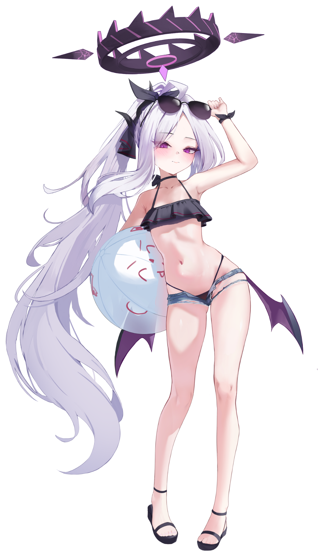 bikini blue_archive devil halo horns loli megane miho_(user7939139) sorasaki_hina swimsuits torn_clothes wings