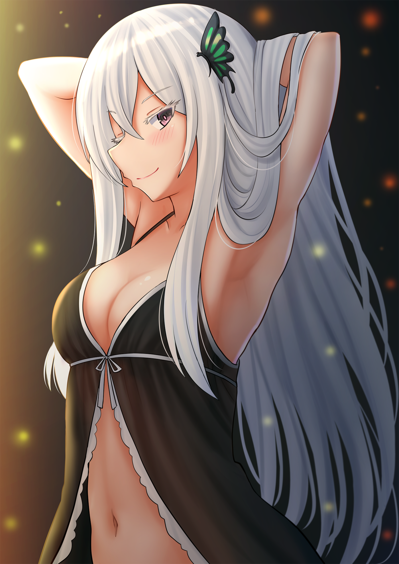 cleavage echidna_(re_zero) kazenokaze lingerie no_bra re_zero_kara_hajimeru_isekai_seikatsu see_through