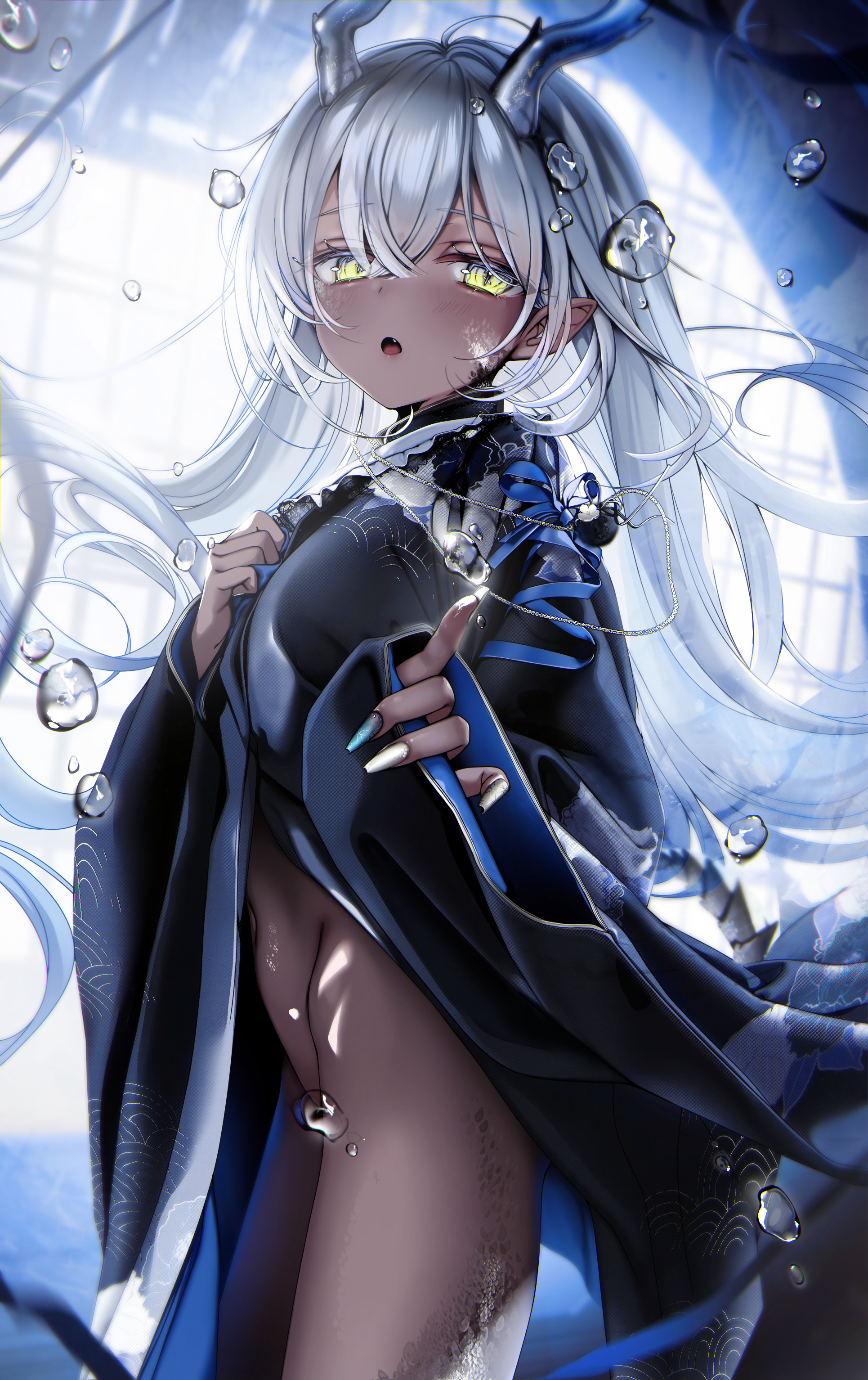 horns kimono loli nopan pointy_ears skirt_lift tail yunmi