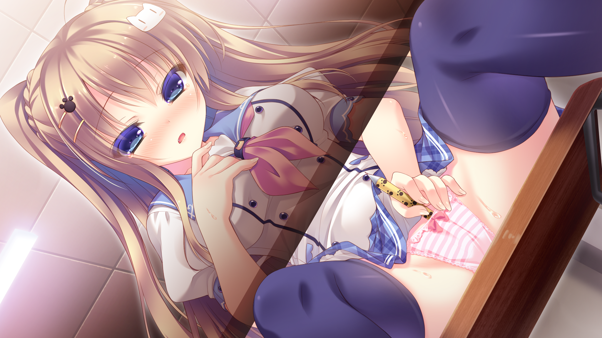 game_cg masturbation nekomori_mike nyan_cafe_macchiato pantsu seifuku shimapan skyfish_poco thighhighs yukie