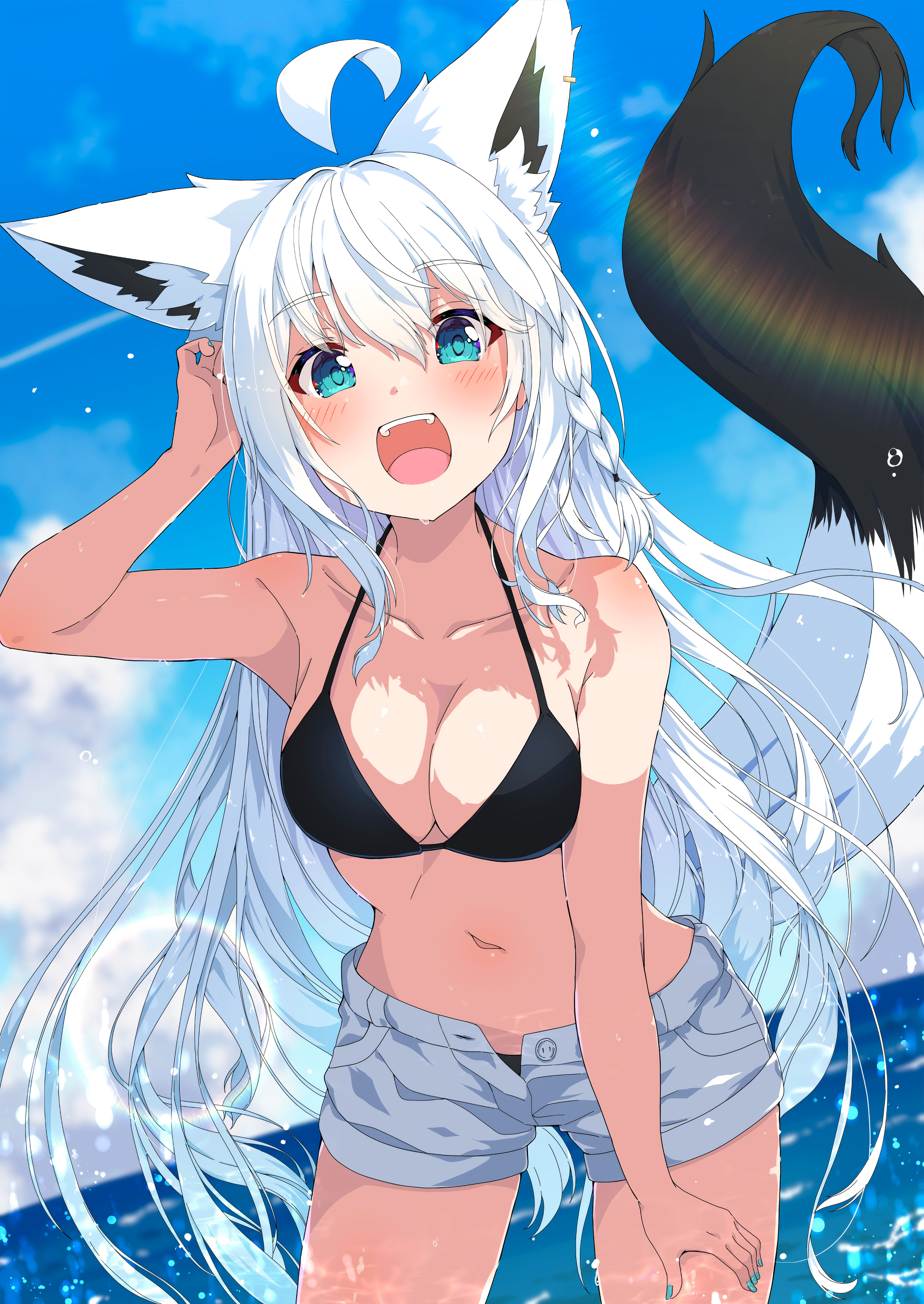 animal_ears hololive hololive_gamers kitsune shirakami_fubuki swimsuits tagme tail