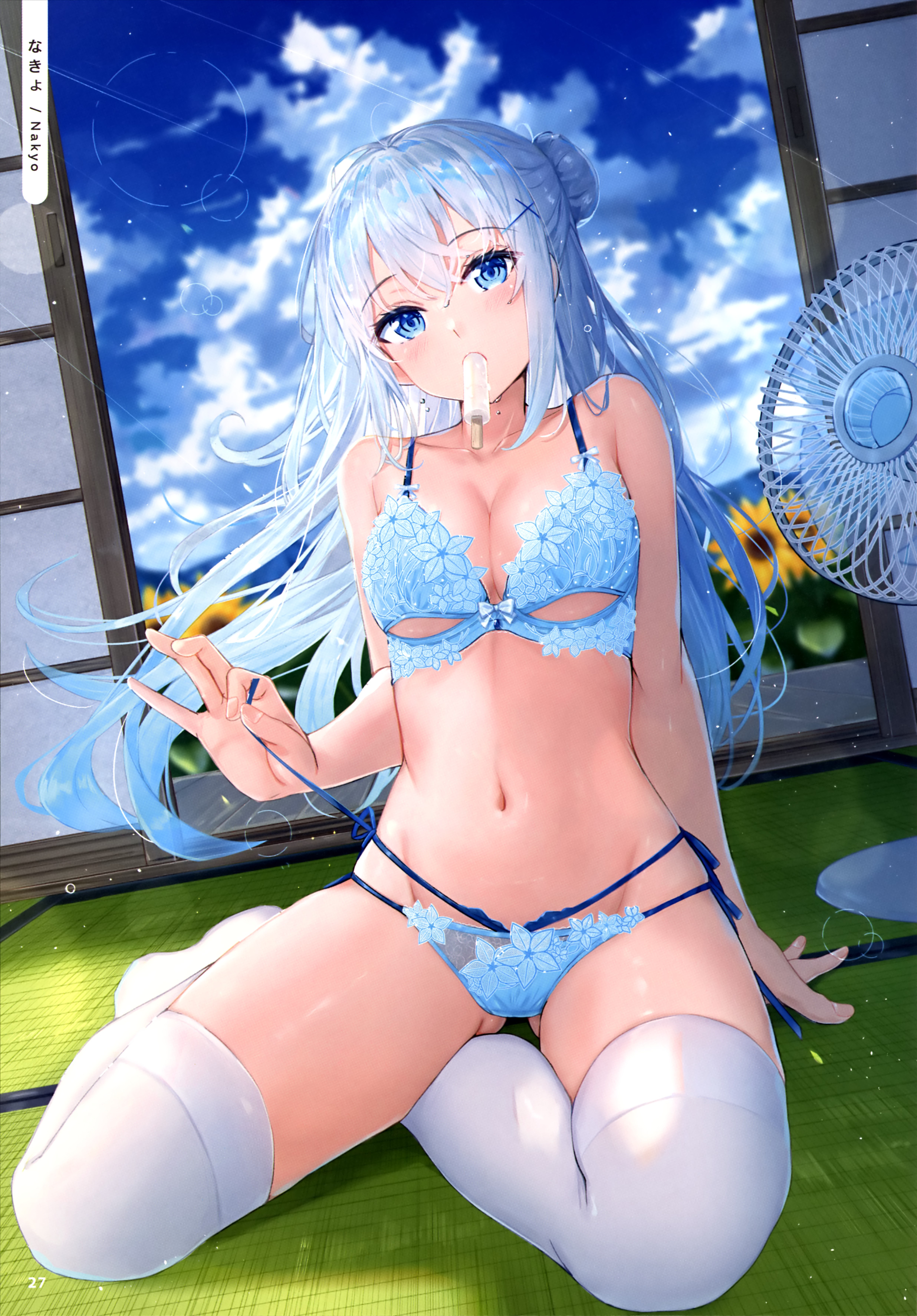 bra lingerie na_kyo pantsu panty_pull string_panties thighhighs undressing