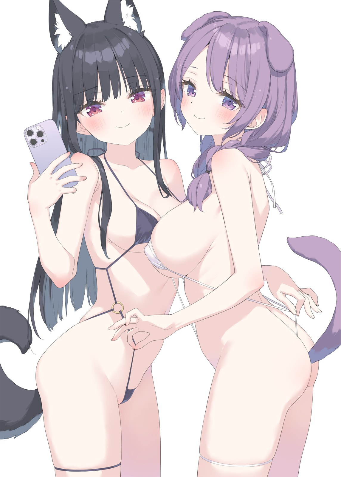 animal_ears ass erect_nipples garter inumimi kani_biimu selfie sling_bikini swimsuits tail