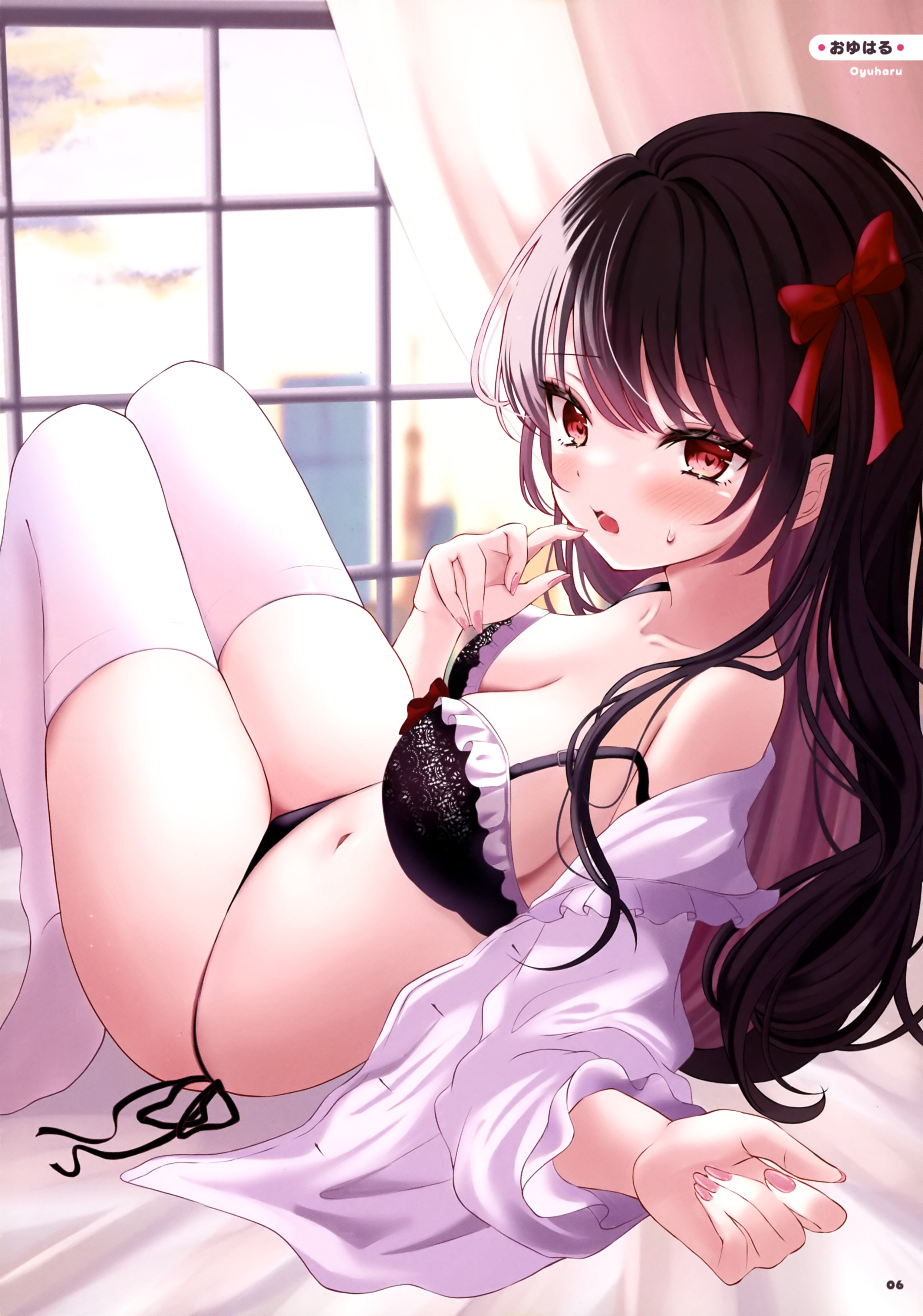 bra open_shirt oyuharu pantsu string_panties thighhighs
