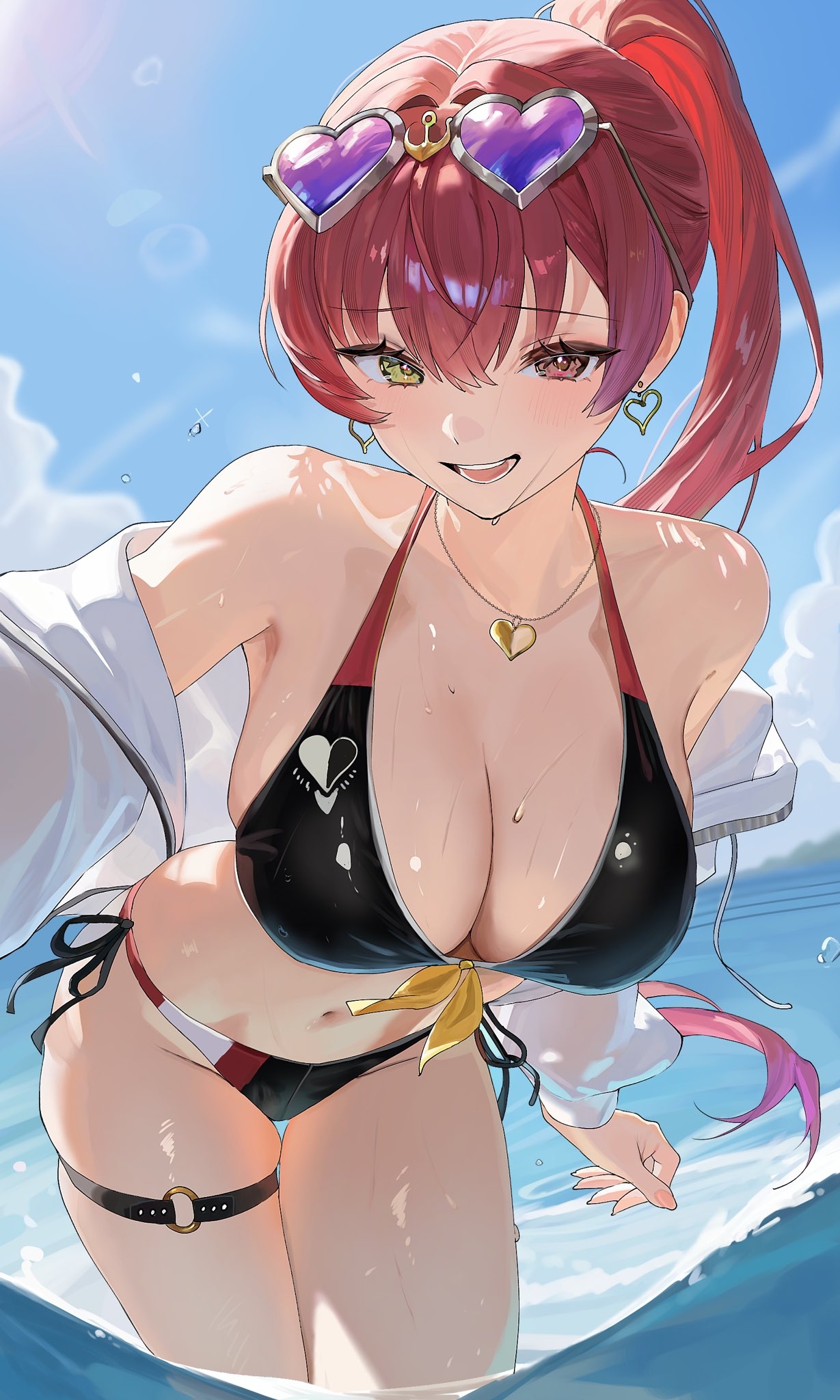 bikini garter heterochromia hololive houshou_marine megane swimsuits tagme