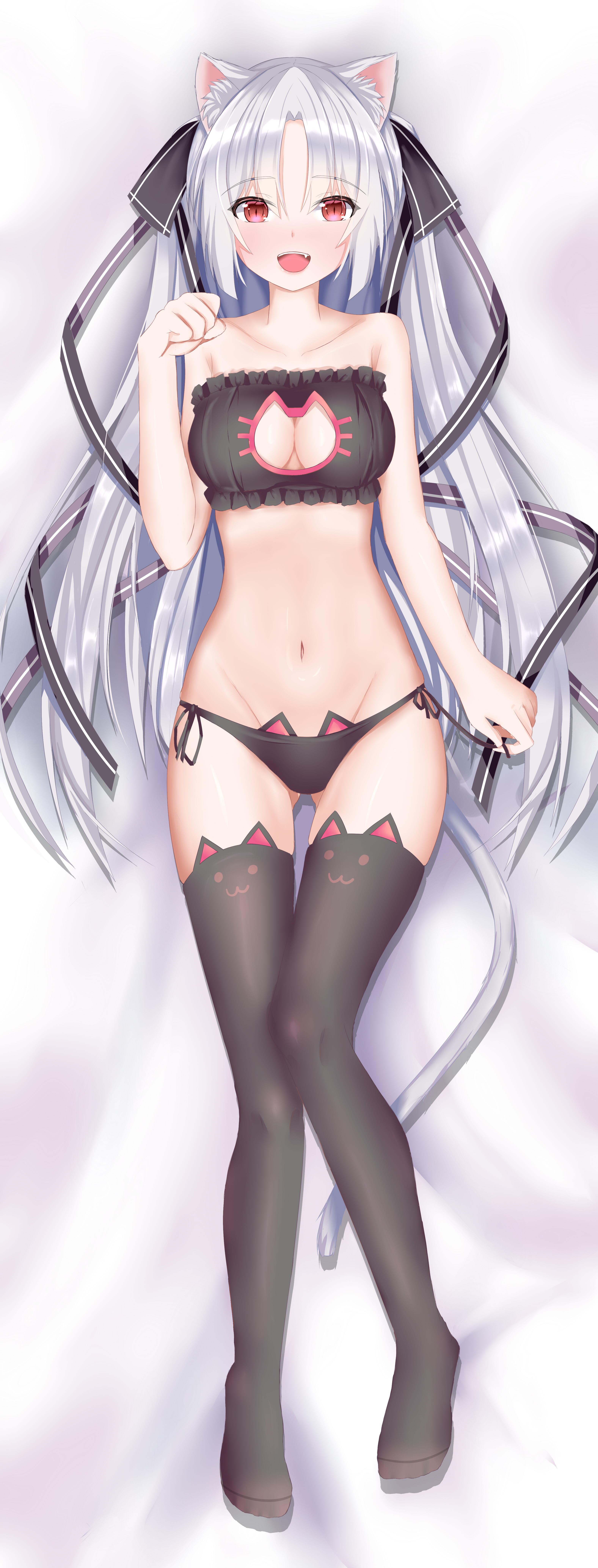 animal_ears artia bra dakimakura hololive hololive_china mero_(ly21207) nekomimi pantsu string_panties tail thighhighs