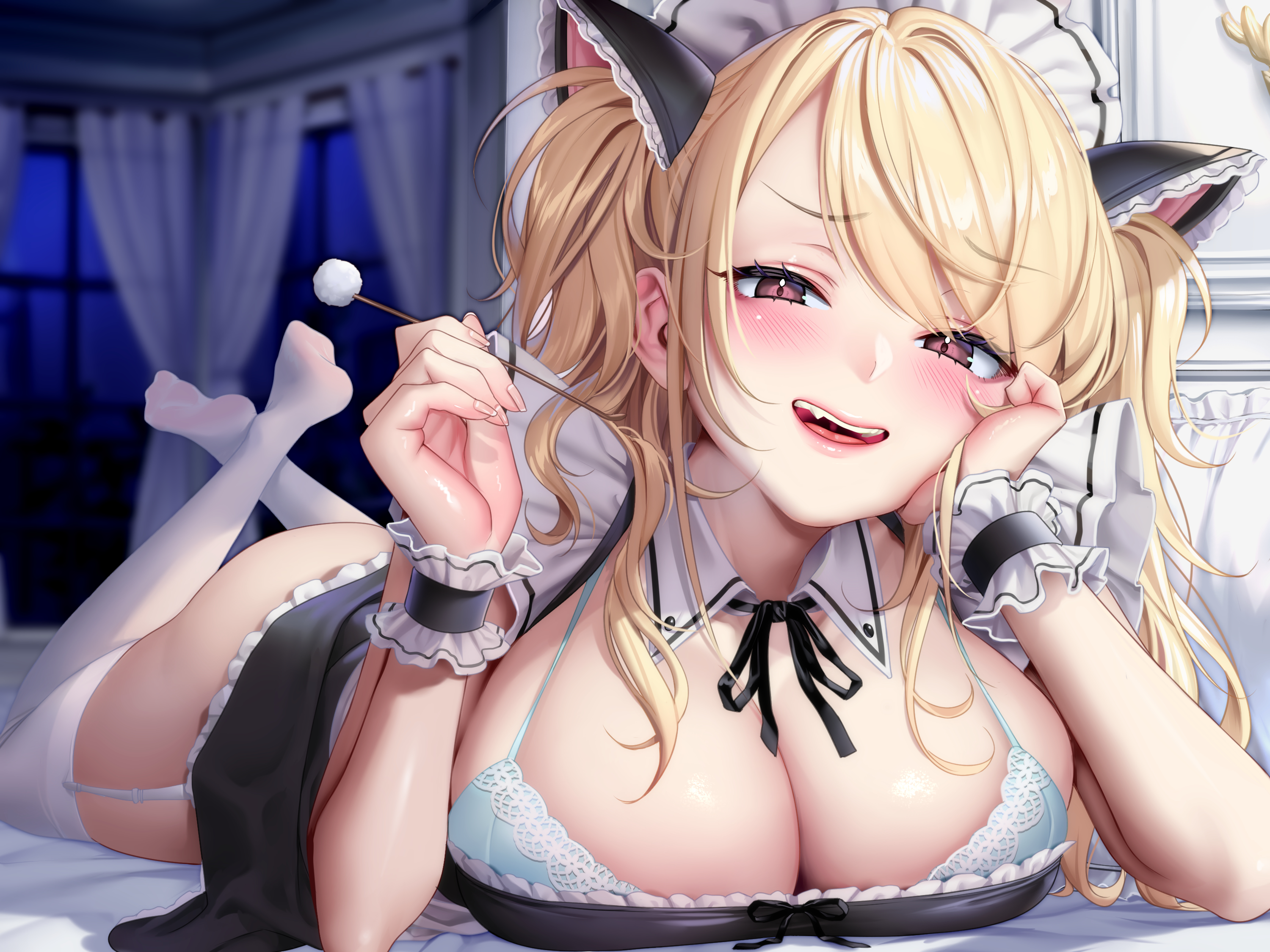 animal_ears bra maid masami_chie nekomimi skirt_lift stockings tegurayuki thighhighs