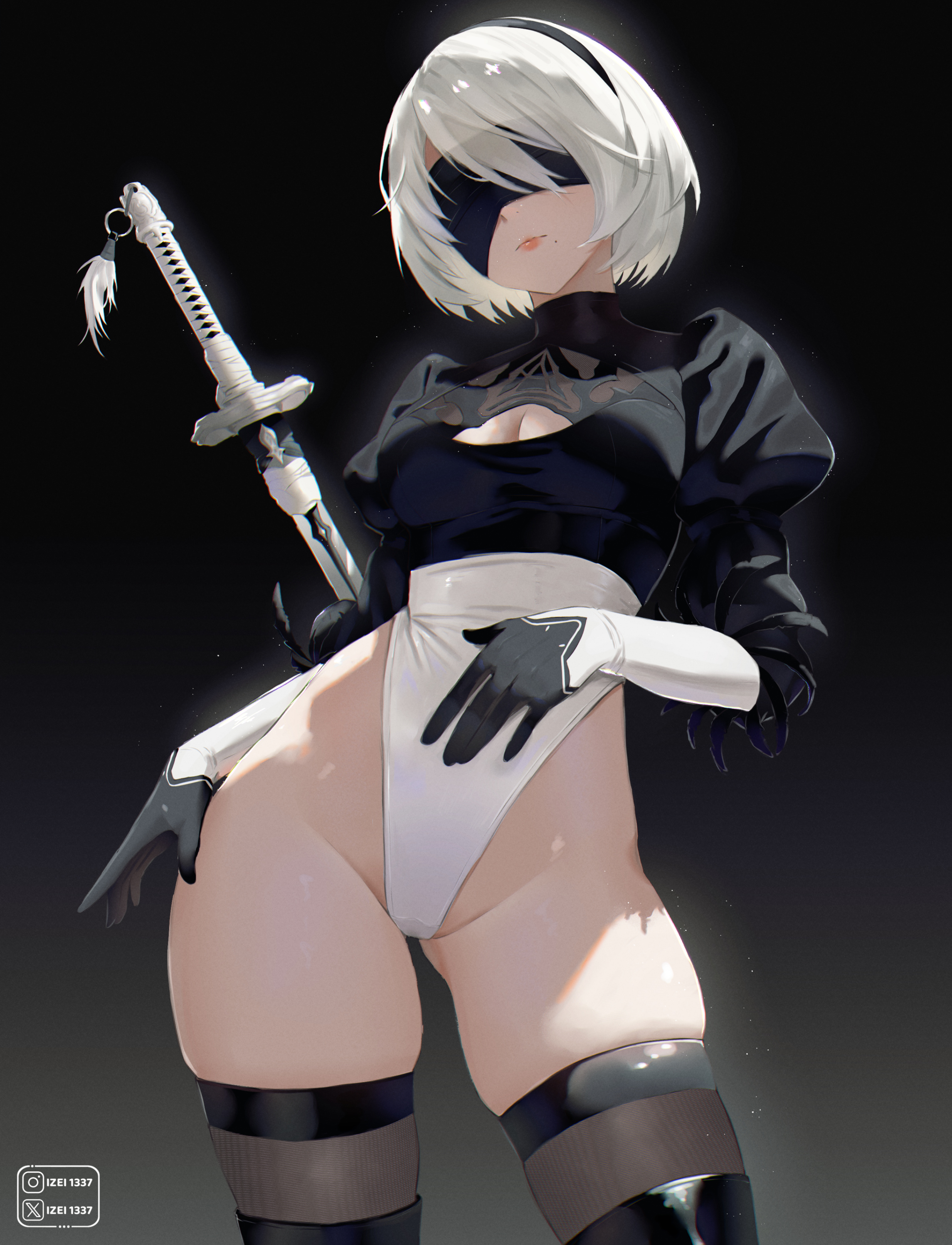 cleavage izei1337 leotard nier nier_automata sword thighhighs yorha_no.2_type_b