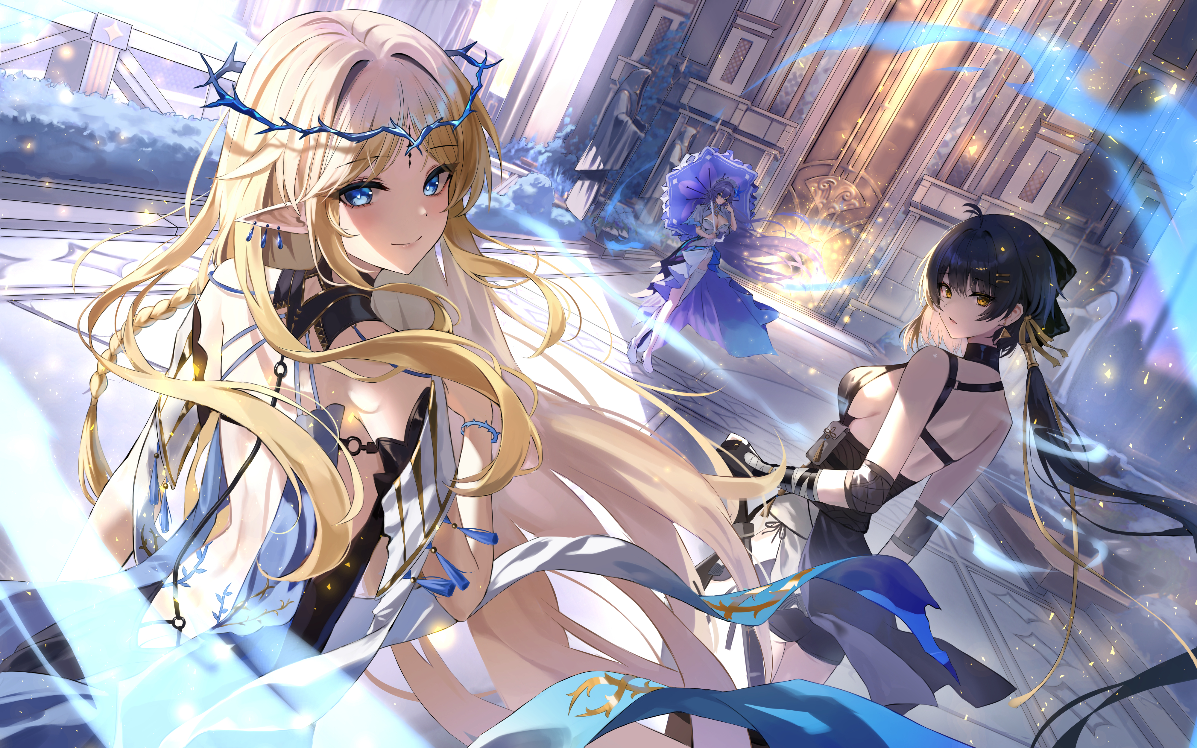 asian_clothes bandages cantarella cartethyia female_rover heels lkeris no_bra pointy_ears sword tattoo thighhighs umbrella wuthering_waves