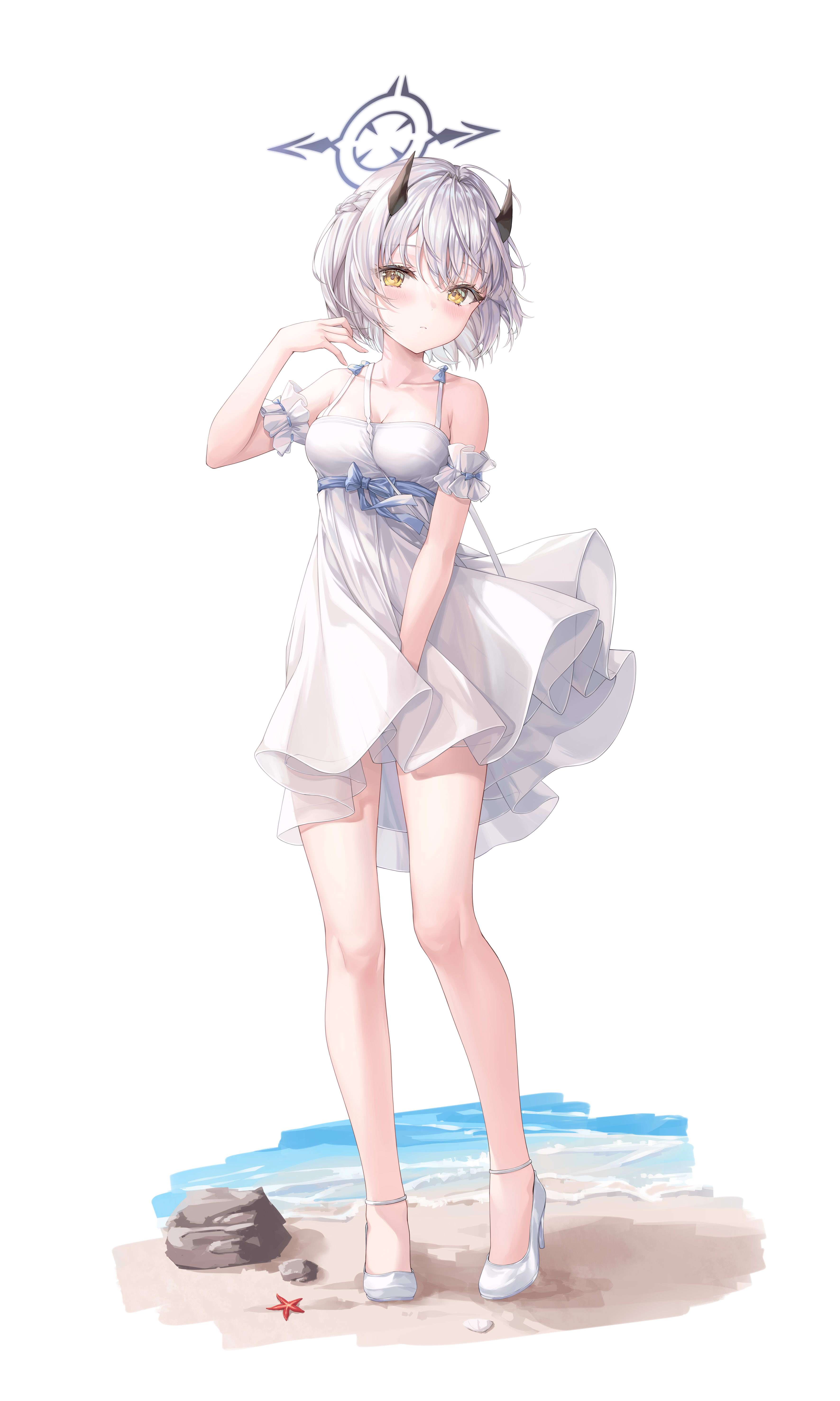 blue_archive dress halo heels himuro_sena horns see_through summer_dress tagme