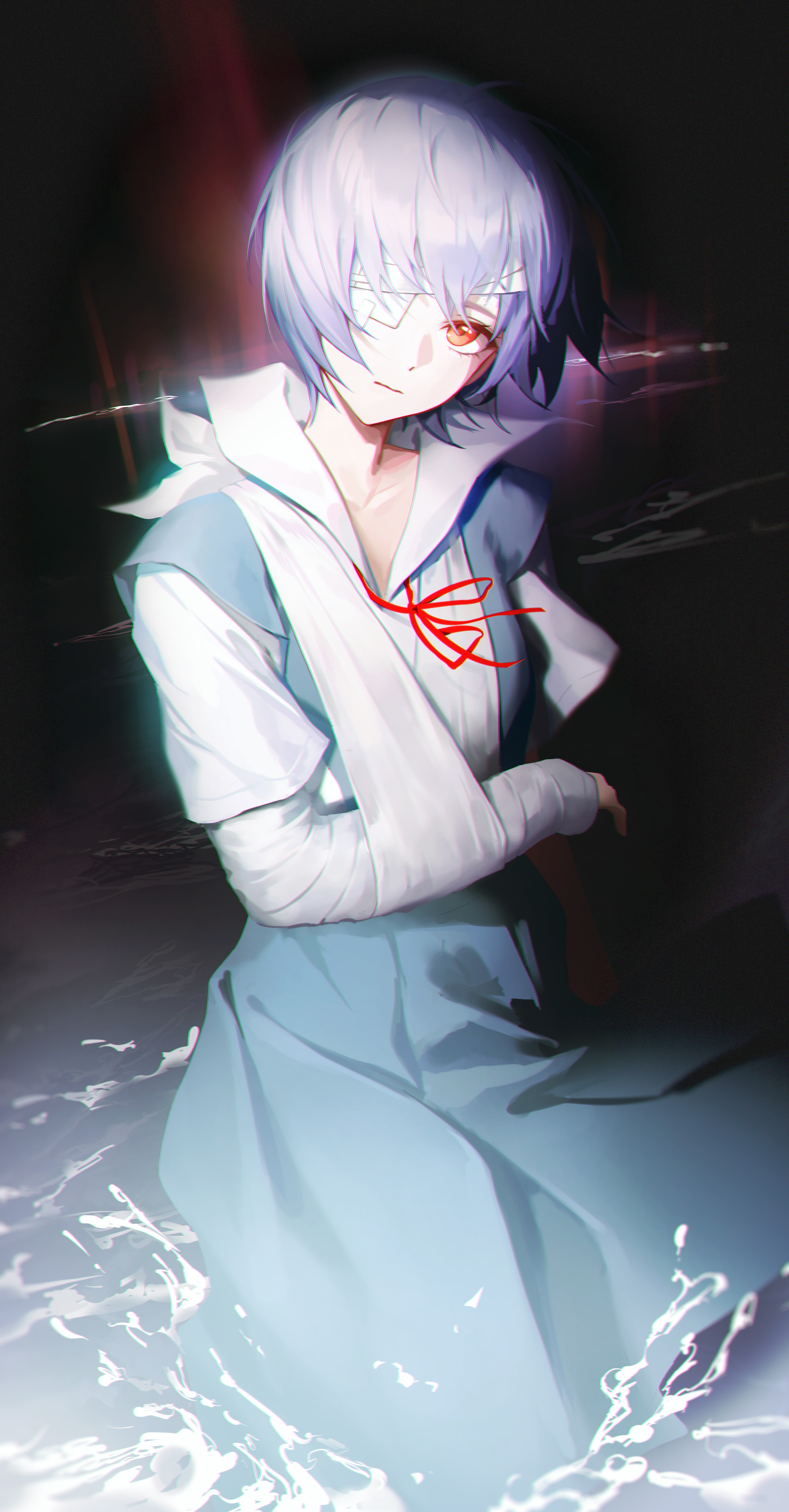 ayanami_rei bandages eyepatch neon_genesis_evangelion seifuku tagme wet