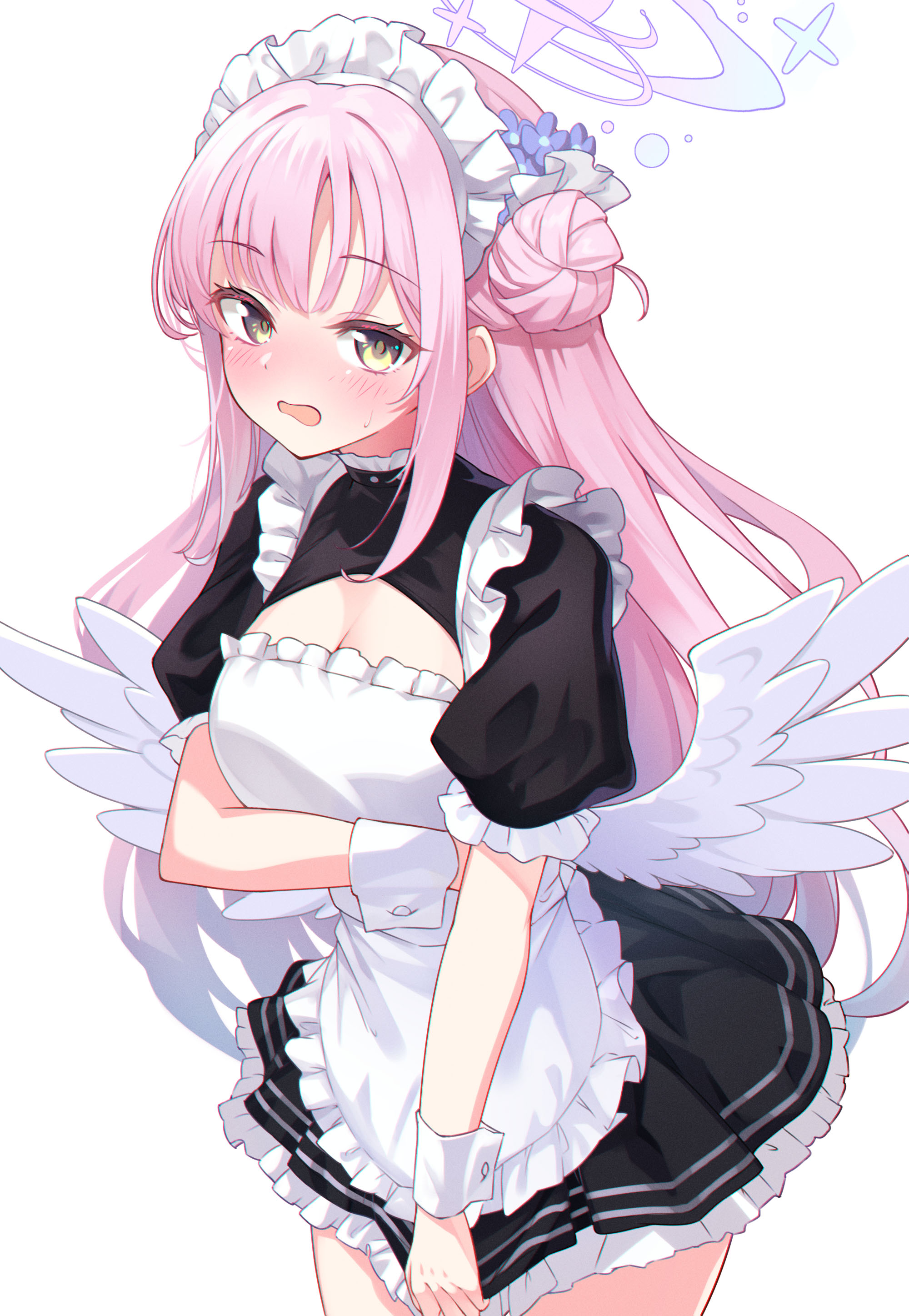 angel blue_archive breast_hold maid misono_mika shinori_(efvbji6264) wings