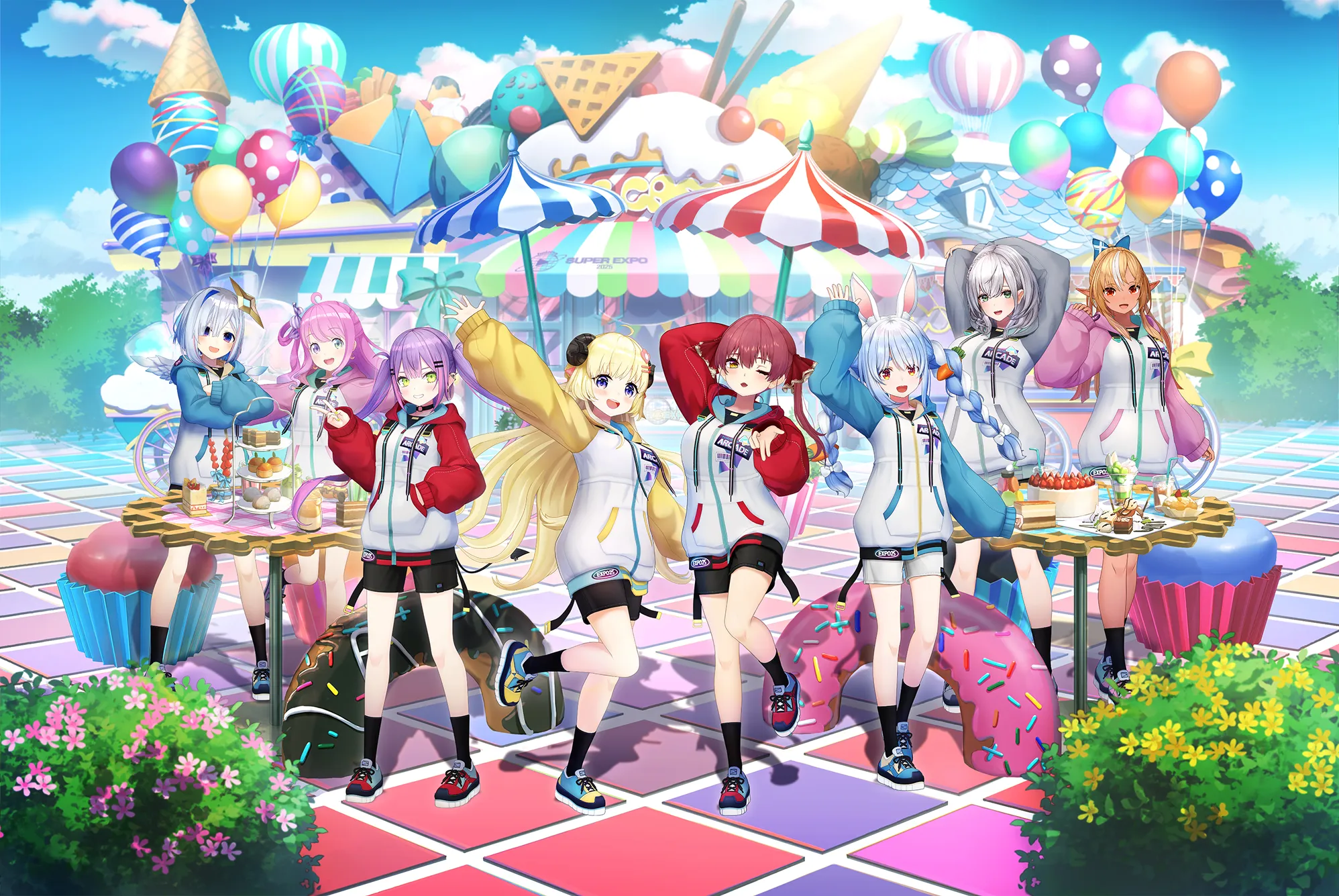 amane_kanata angel animal_ears bunny_ears elf heterochromia himemori_luna hololive horns houshou_marine pointy_ears shiranui_flare shirogane_noel tagme tail tokoyami_towa tsunomaki_watame uniform usada_pekora wings