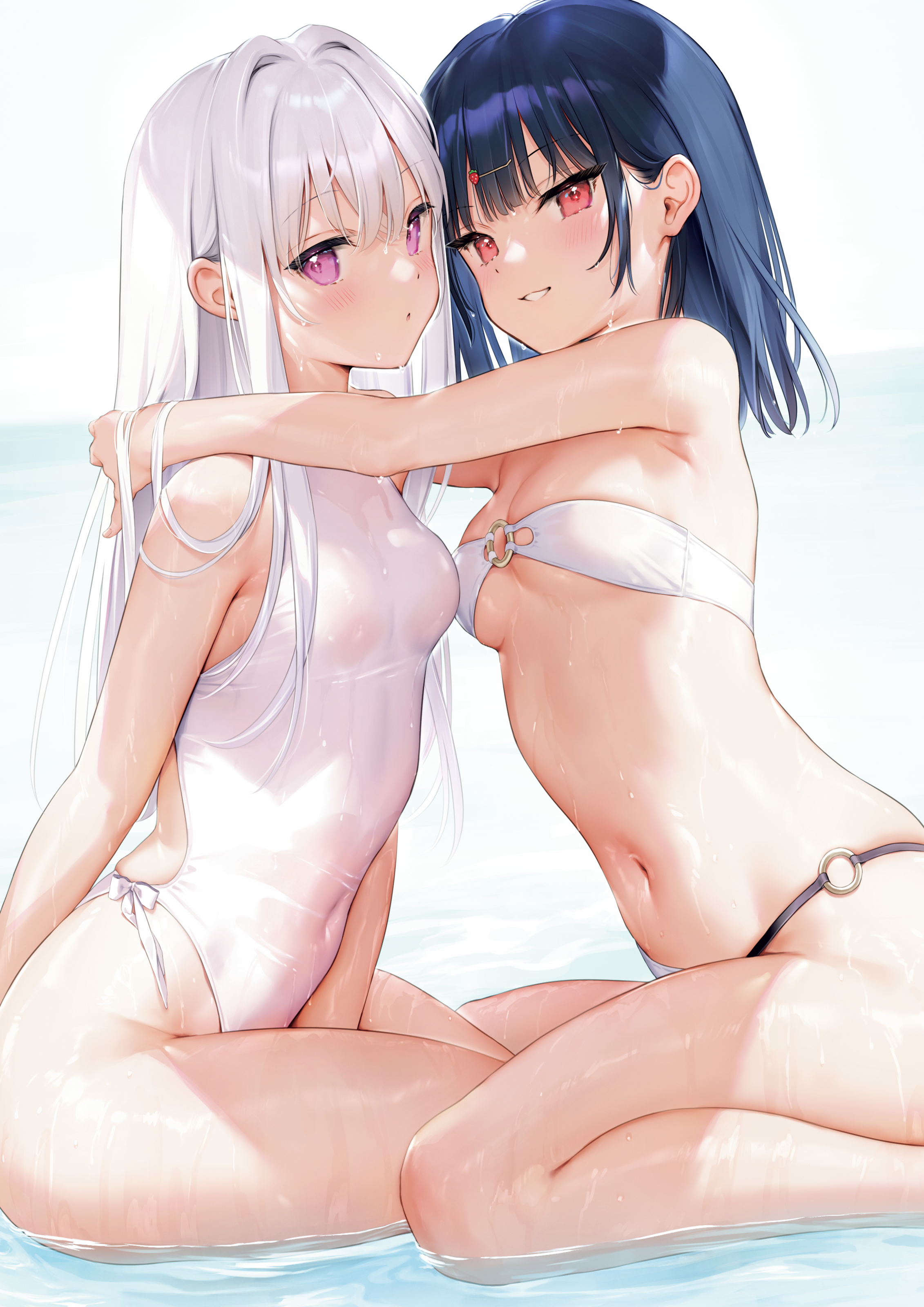 bikini digital_version ichigo_(mignon) loli mignon see_through shiro_(mignon) swimsuits wet wet_clothes yuri