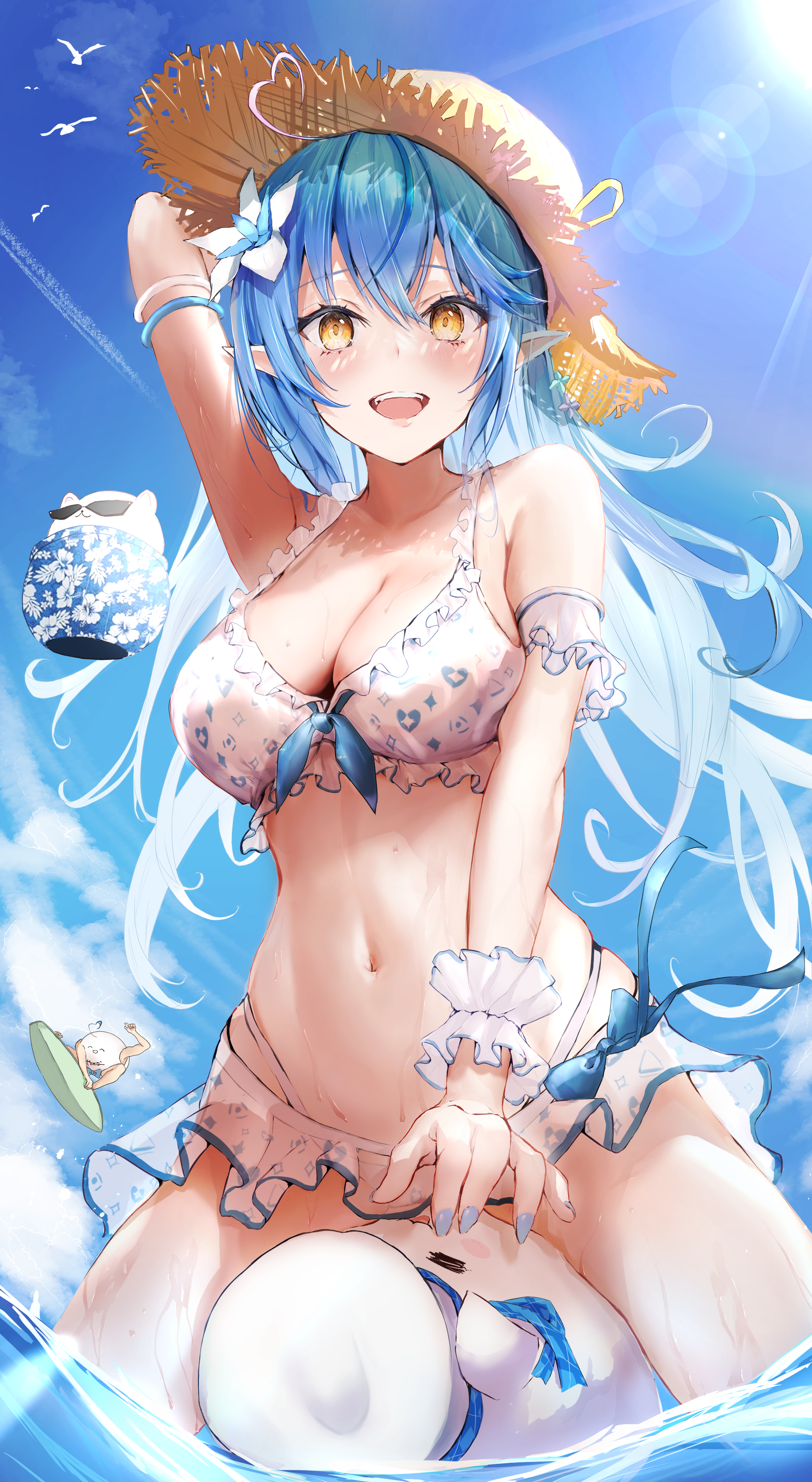 bikini elf hololive mugiusagi pointy_ears see_through swimsuits wet yukihana_lamy