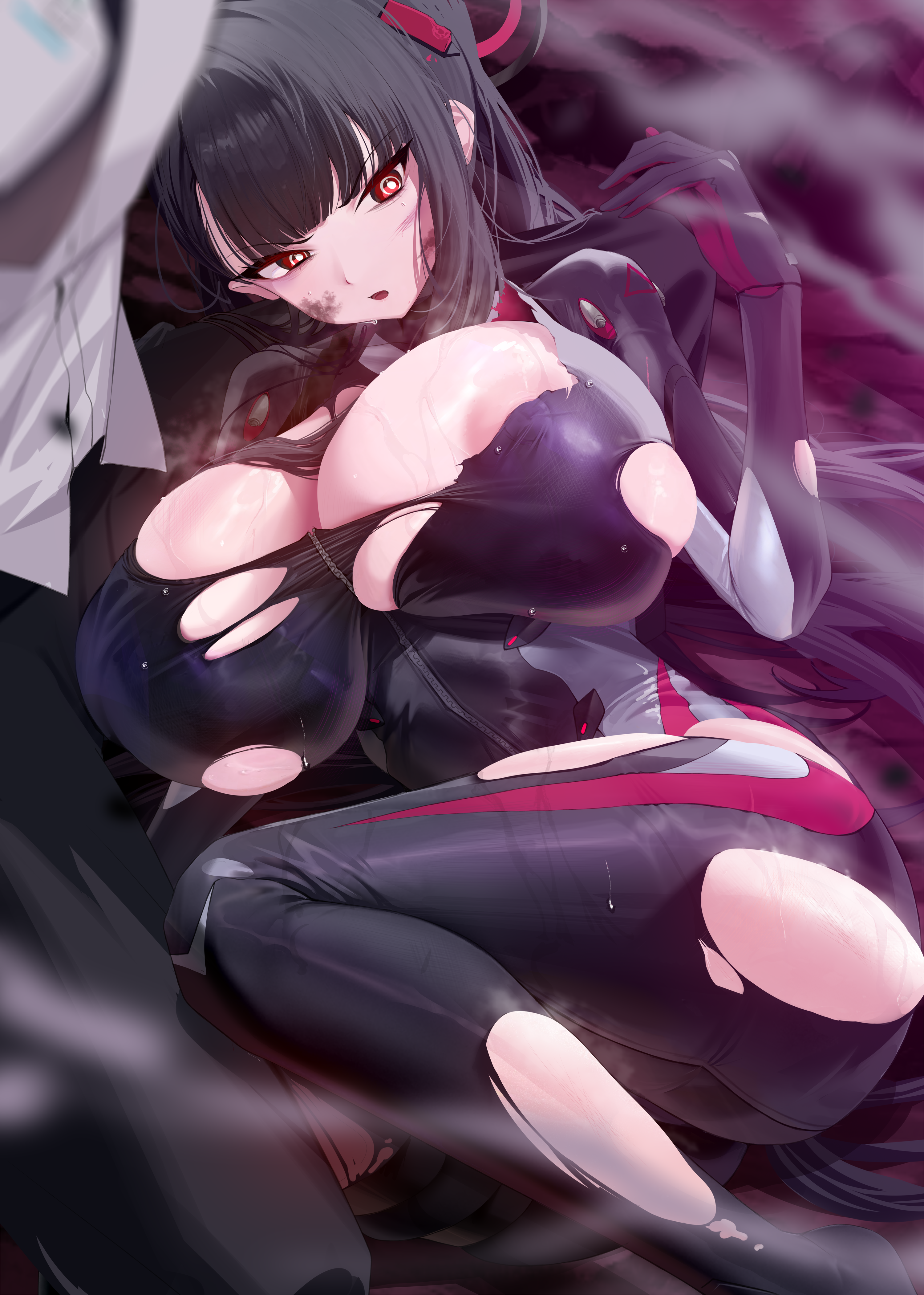 areola blue_archive bodysuit halo torn_clothes tsukatsuki_rio xiujia_yihuizi