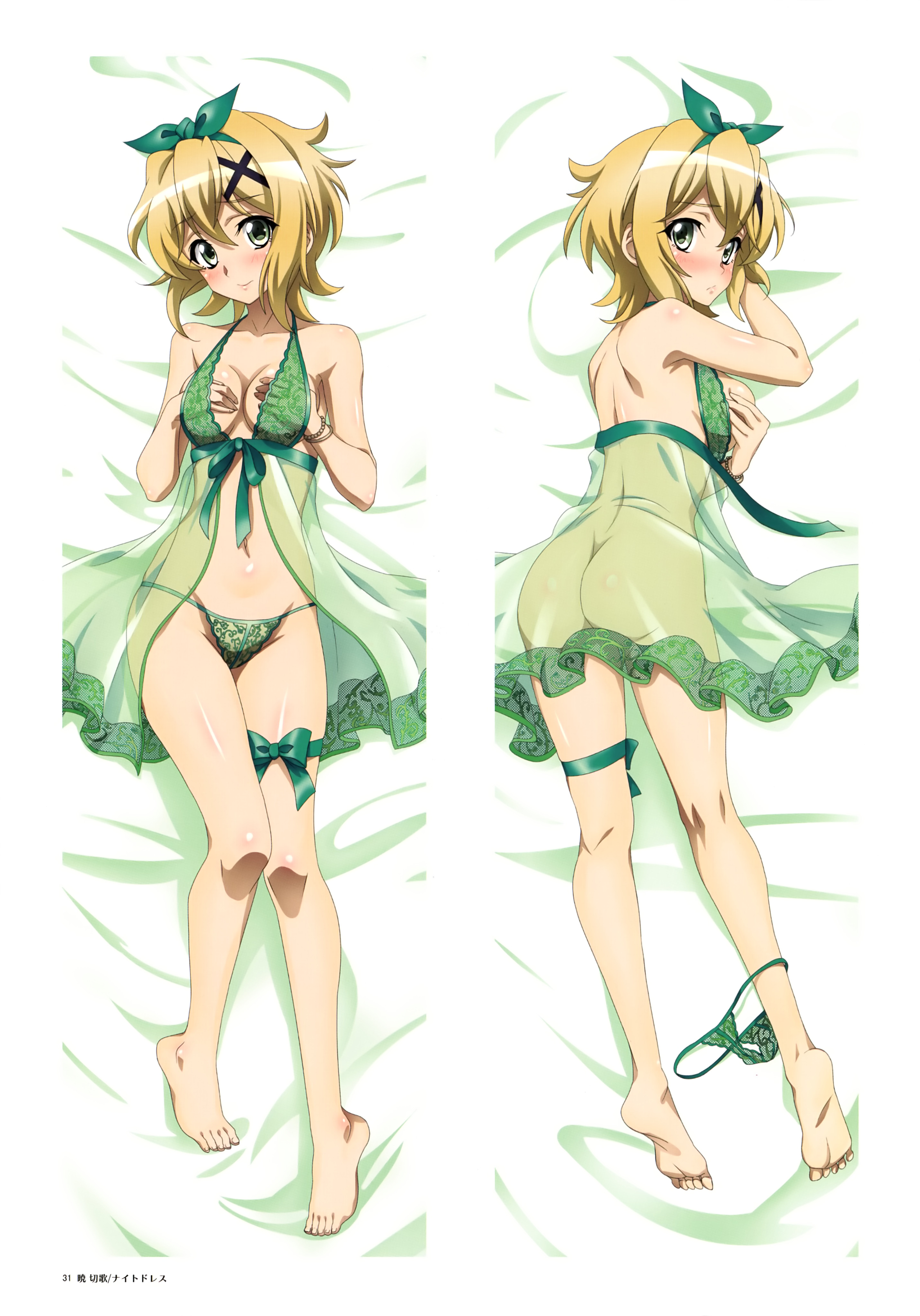 akatsuki_kirika ass breast_hold breasts dakimakura fujikawa_daichi garter lingerie pantsu panty_pull see_through senki_zesshou_symphogear