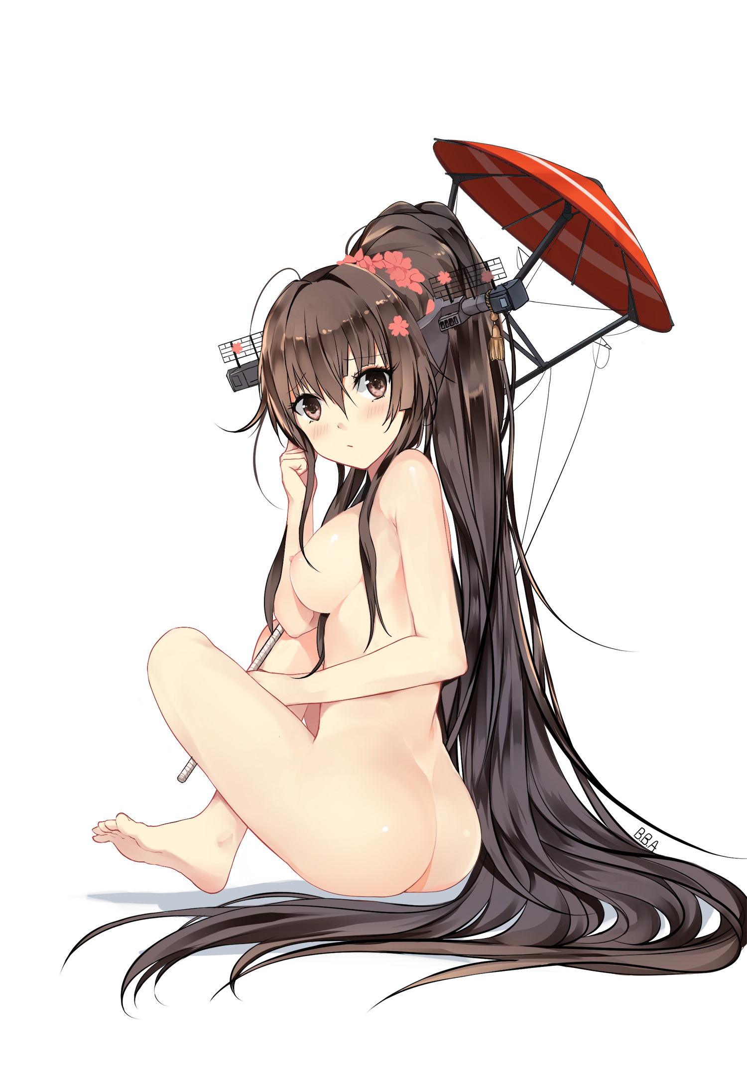 ass bba1985 kantai_collection naked nipples umbrella yamato_(kancolle)