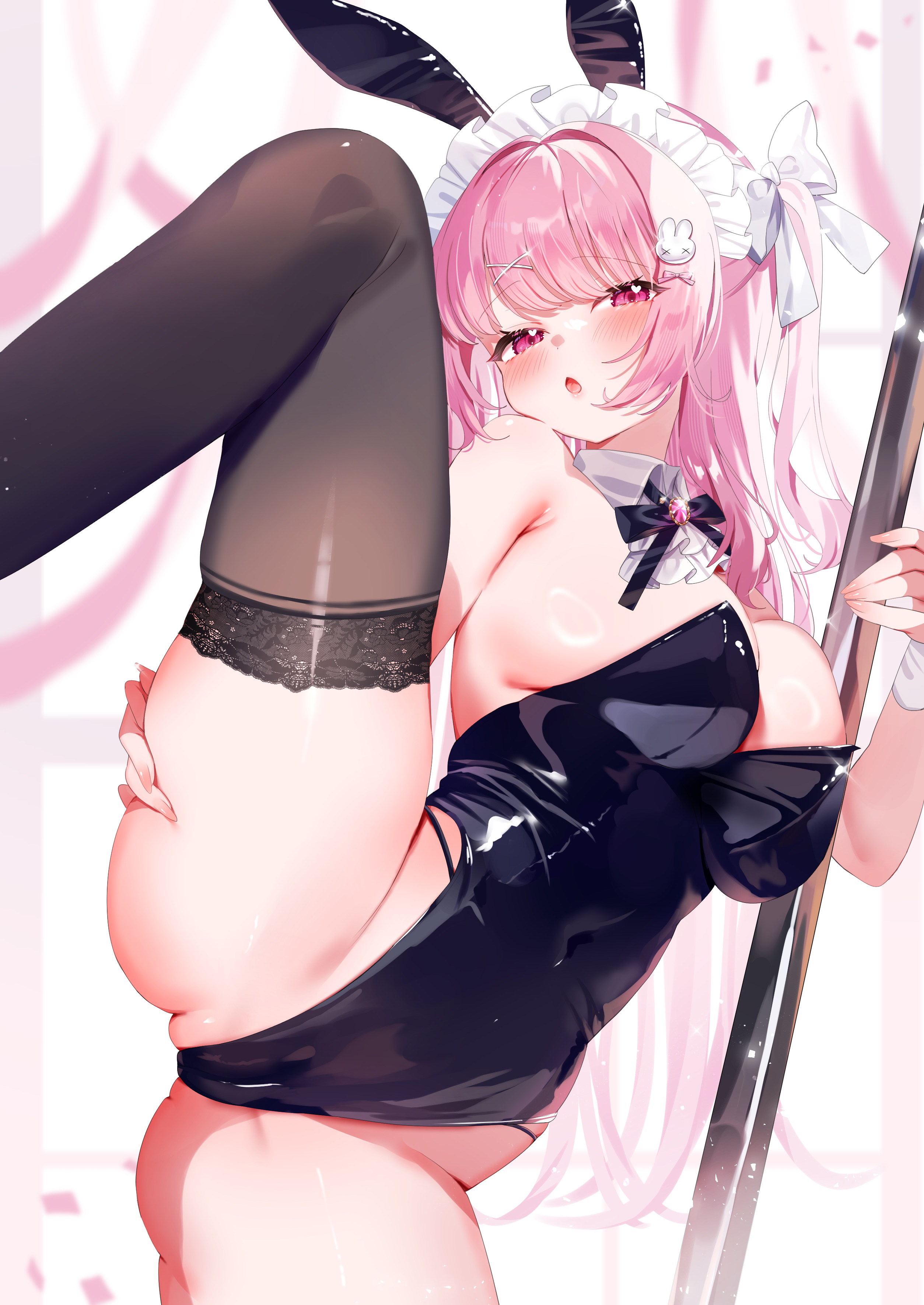 animal_ears bunny_ears bunny_girl cameltoe maid miwachi_(38mofu) no_bra thighhighs