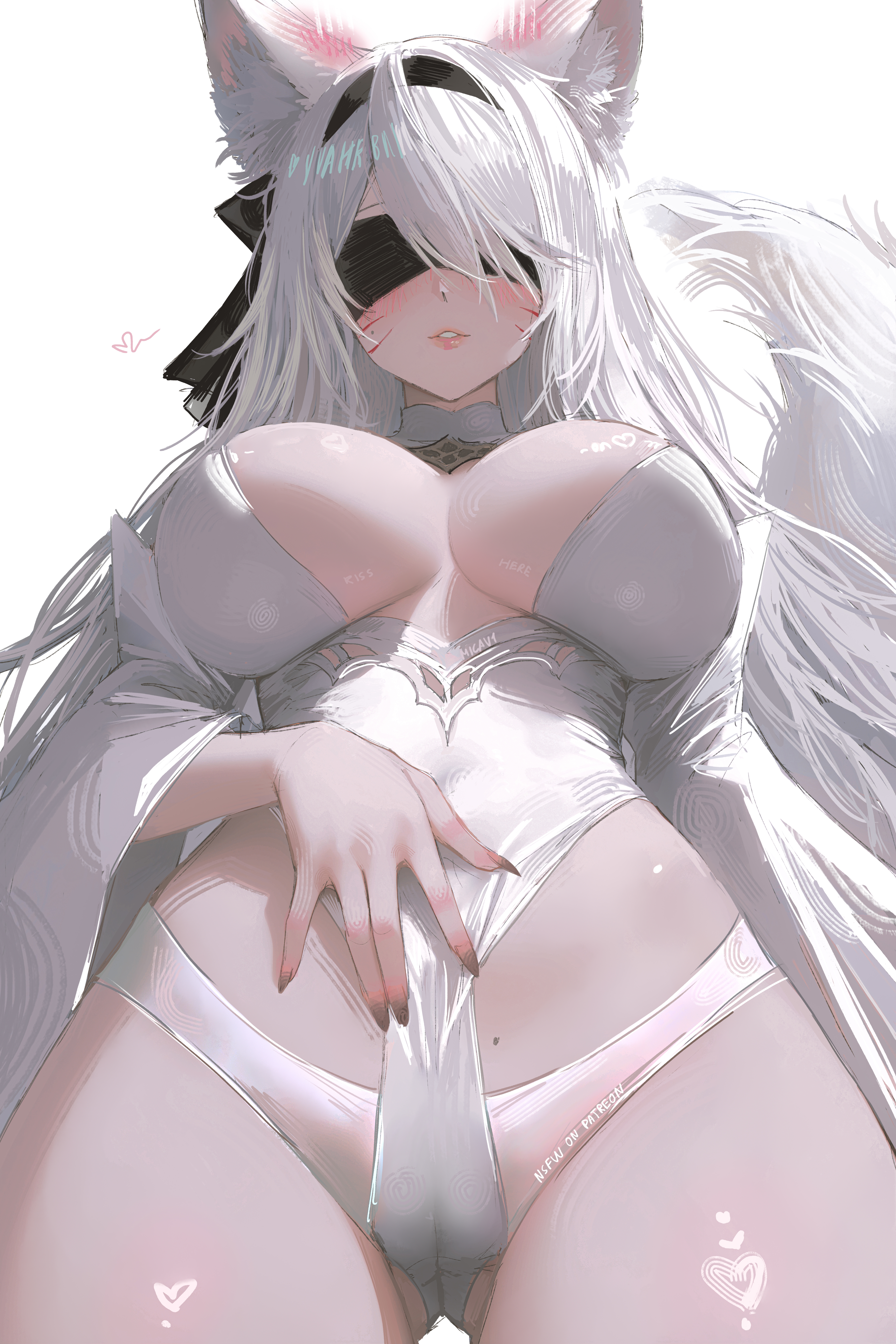 ahri animal_ears cameltoe cosplay kitsune league_of_legends leotard micav1 nier nier_automata no_bra pantsu see_through tail tattoo yorha_no.2_type_b