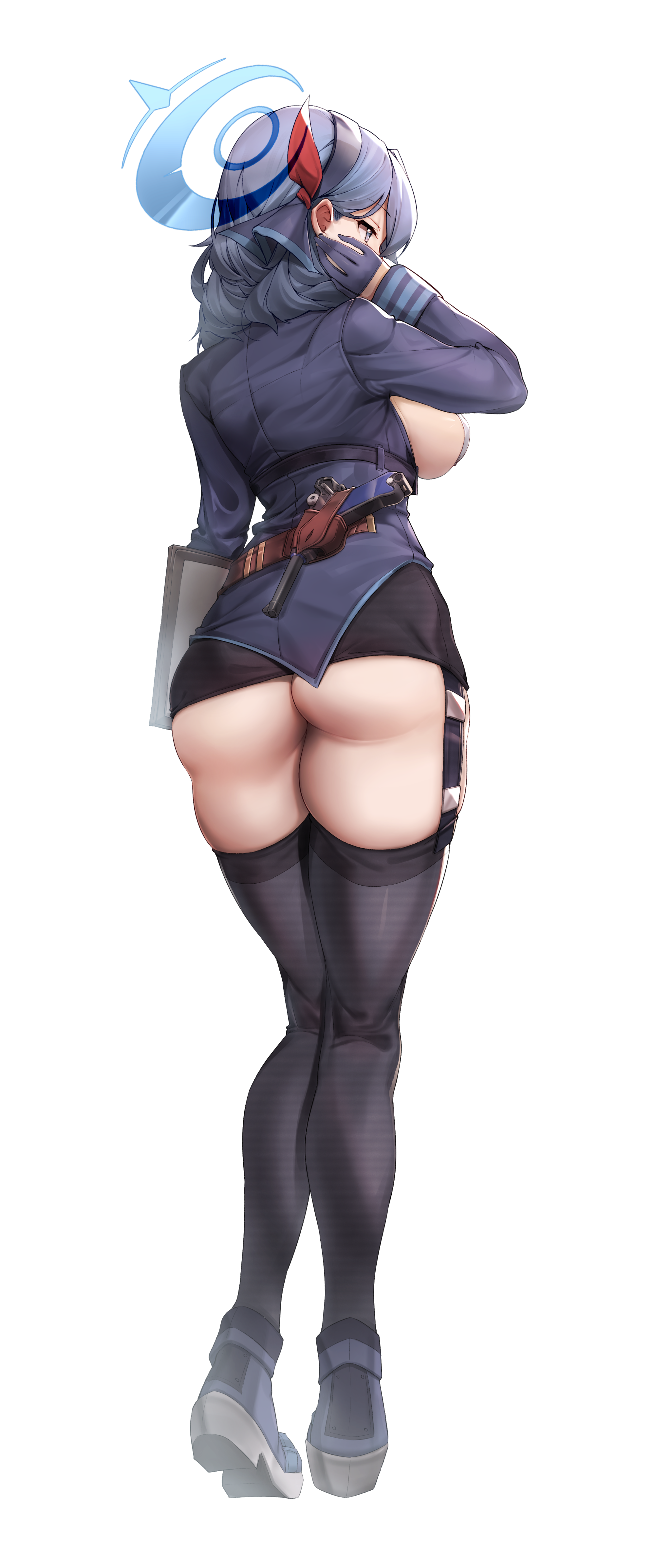 amau_ako ass blue_archive garter gun halo mung_(larnec) no_bra nopan stockings thighhighs