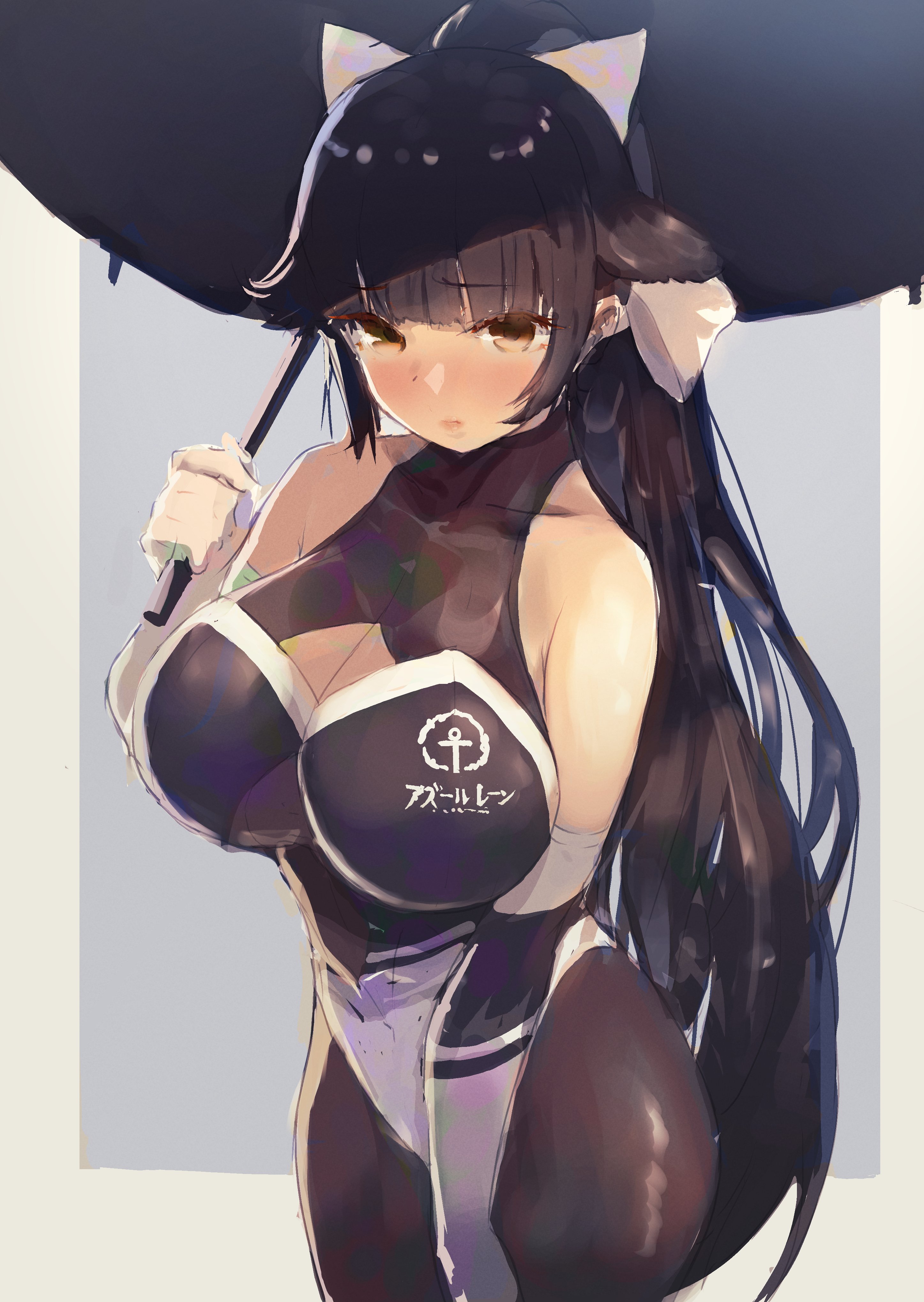 Izumo User Cmcy2878 Azur Lane Takao Azur Lane Bodysuit Cleavage Sketch Umbrella 65 Yande Re