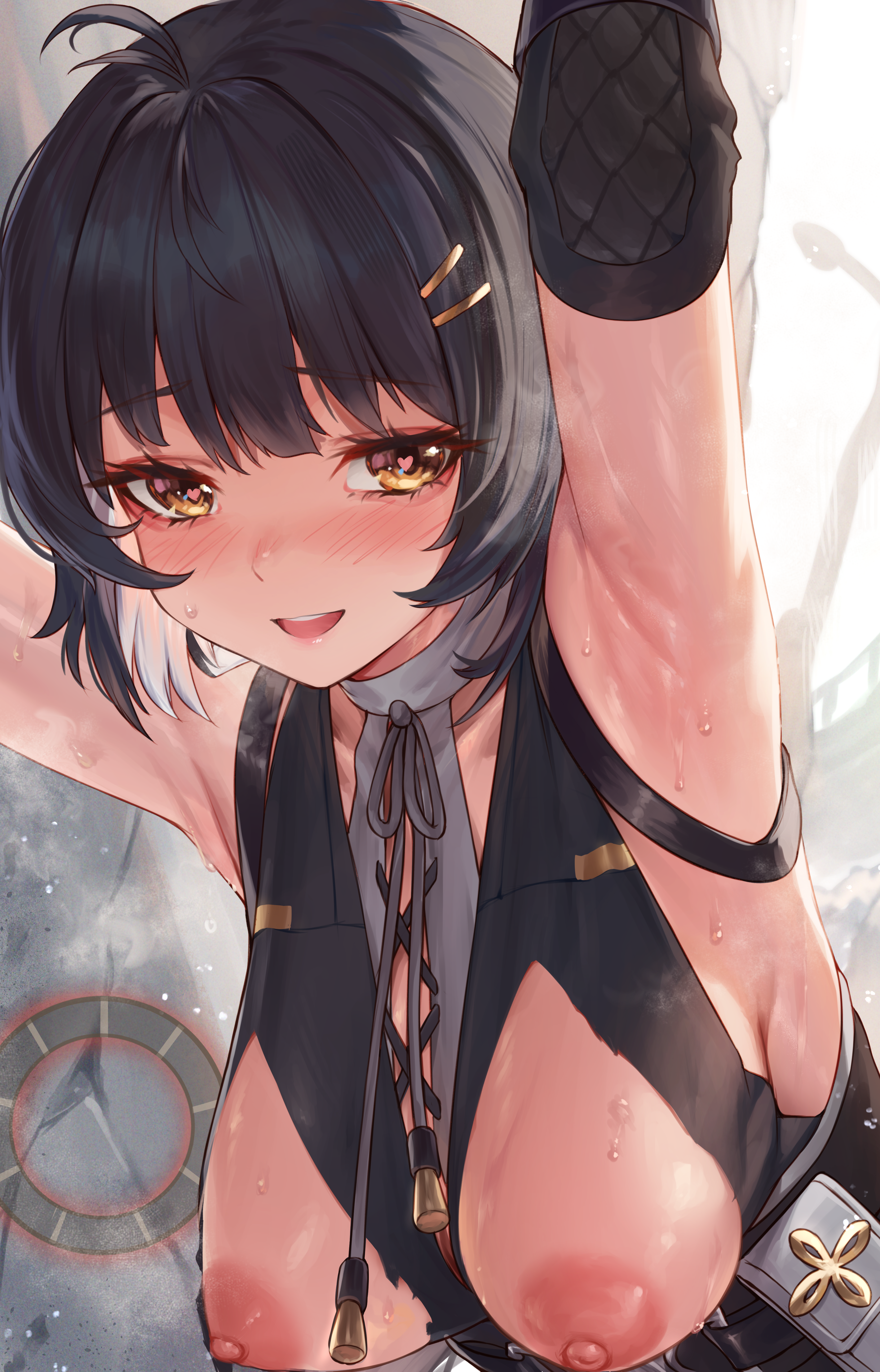 asian_clothes breasts female_rover nipples no_bra padoruu torn_clothes wet wuthering_waves