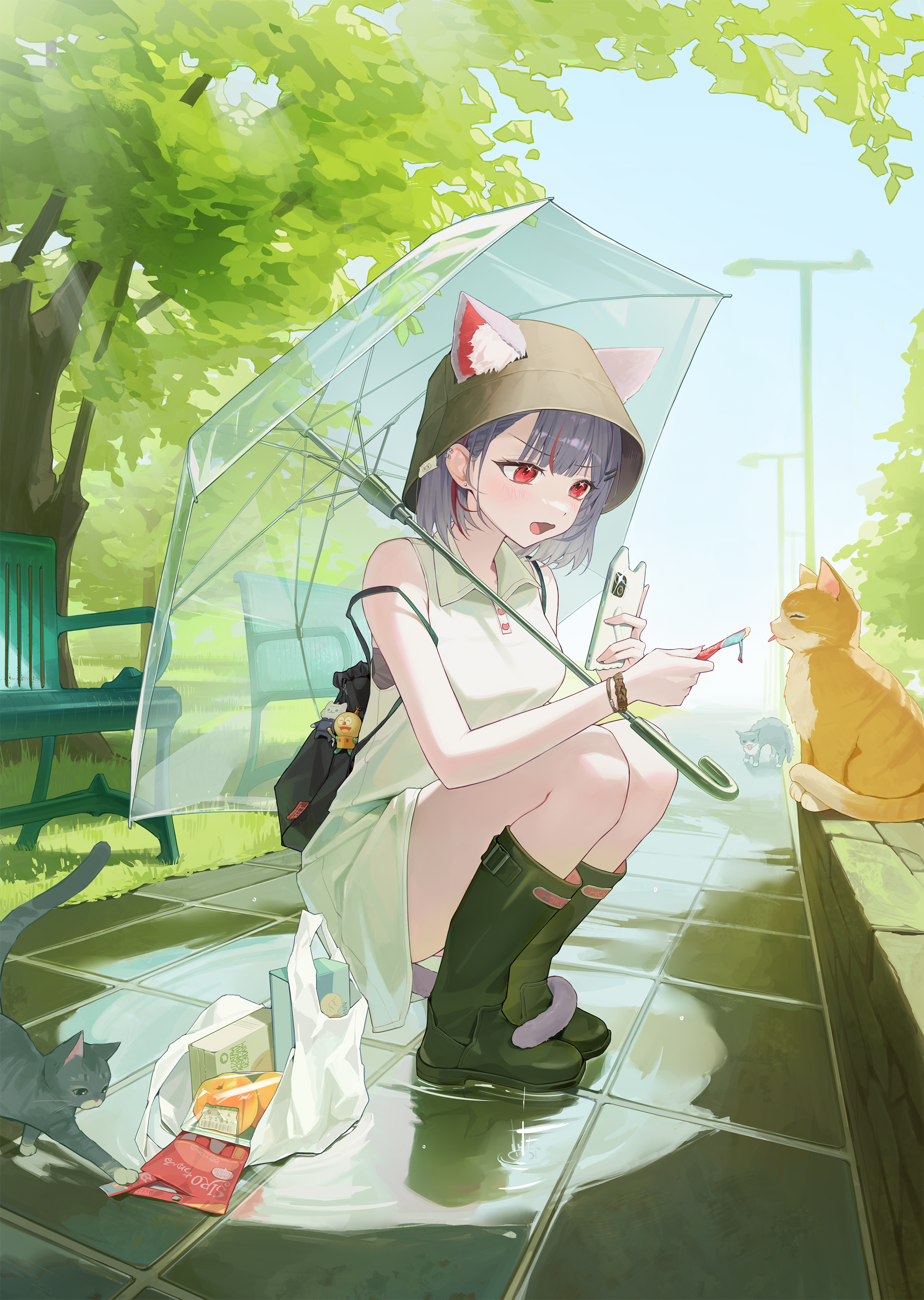 animal_ears dress myao00 neko nekomimi skirt_lift tail umbrella